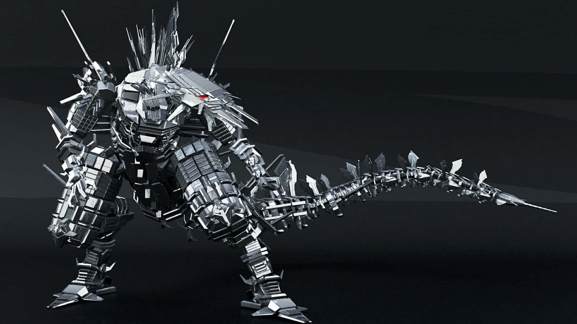 Robot Godzilla, metallic Godzilla-like creature, jagged spikes, Full HD Desktop Wallpaper
