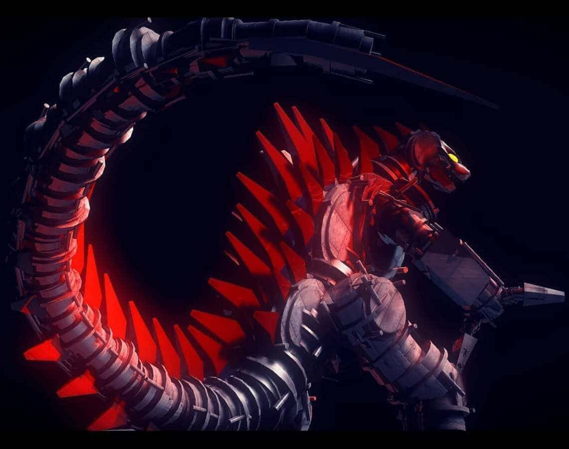 Robot Godzilla, glowing red spikes, coiled tail, SD Desktop Wallpaper