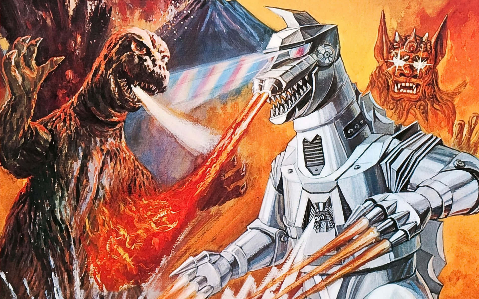 Robot Godzilla, silver robot, demonic beast, Full HD Desktop Wallpaper