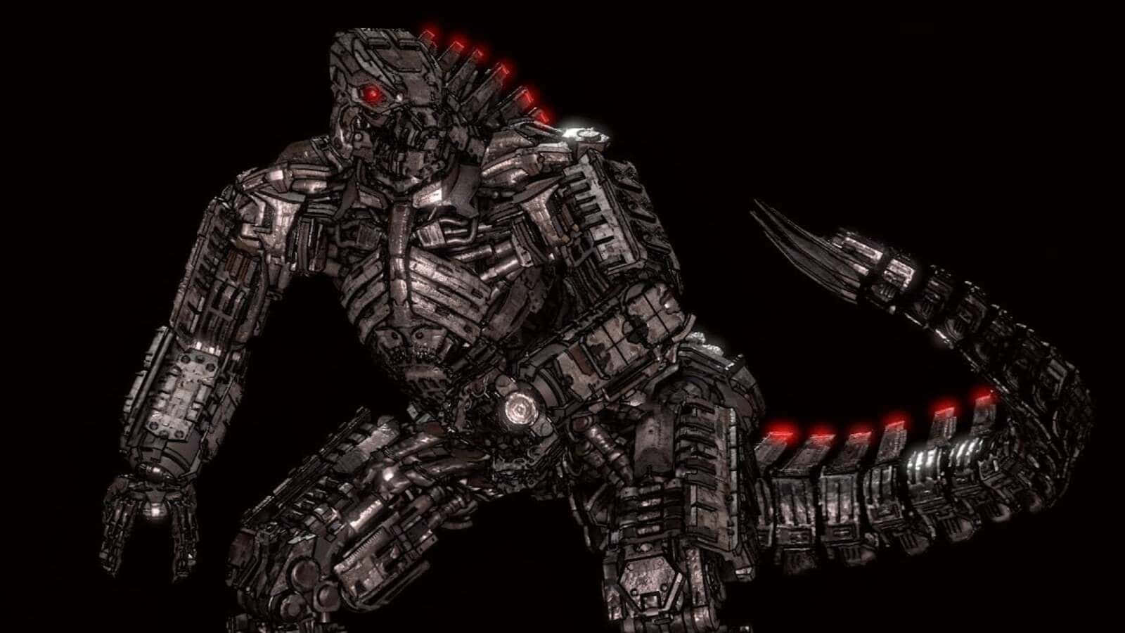 Robot Godzilla, glowing red eyes, spine lights, HD Desktop Wallpaper