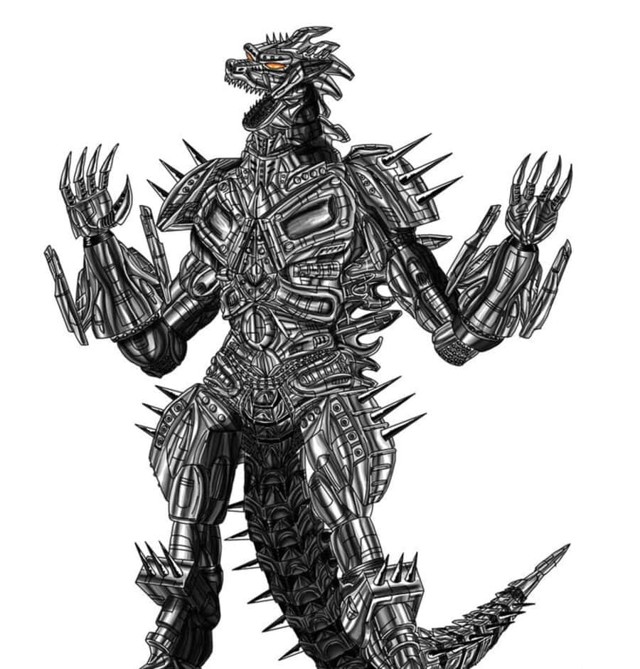 Robot Godzilla, spiked armor, glowing orange eyes, SD Phone Wallpaper