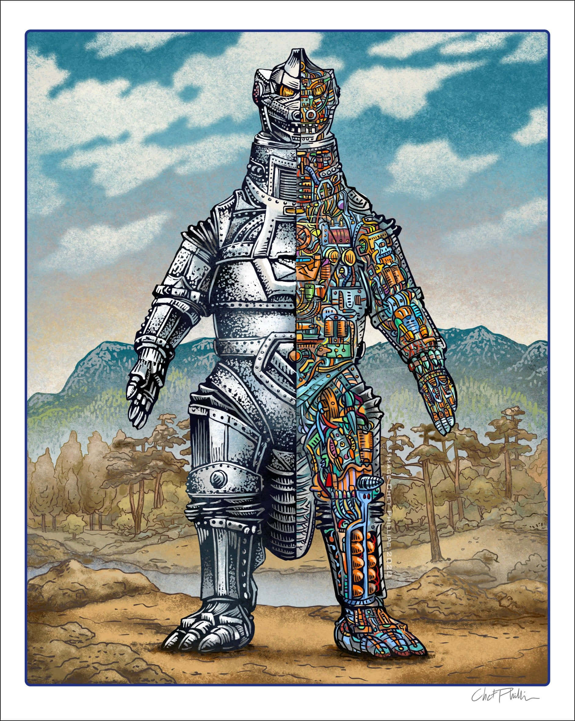 Robot Godzilla, metallic, colorful circuitry, Full HD Phone Wallpaper