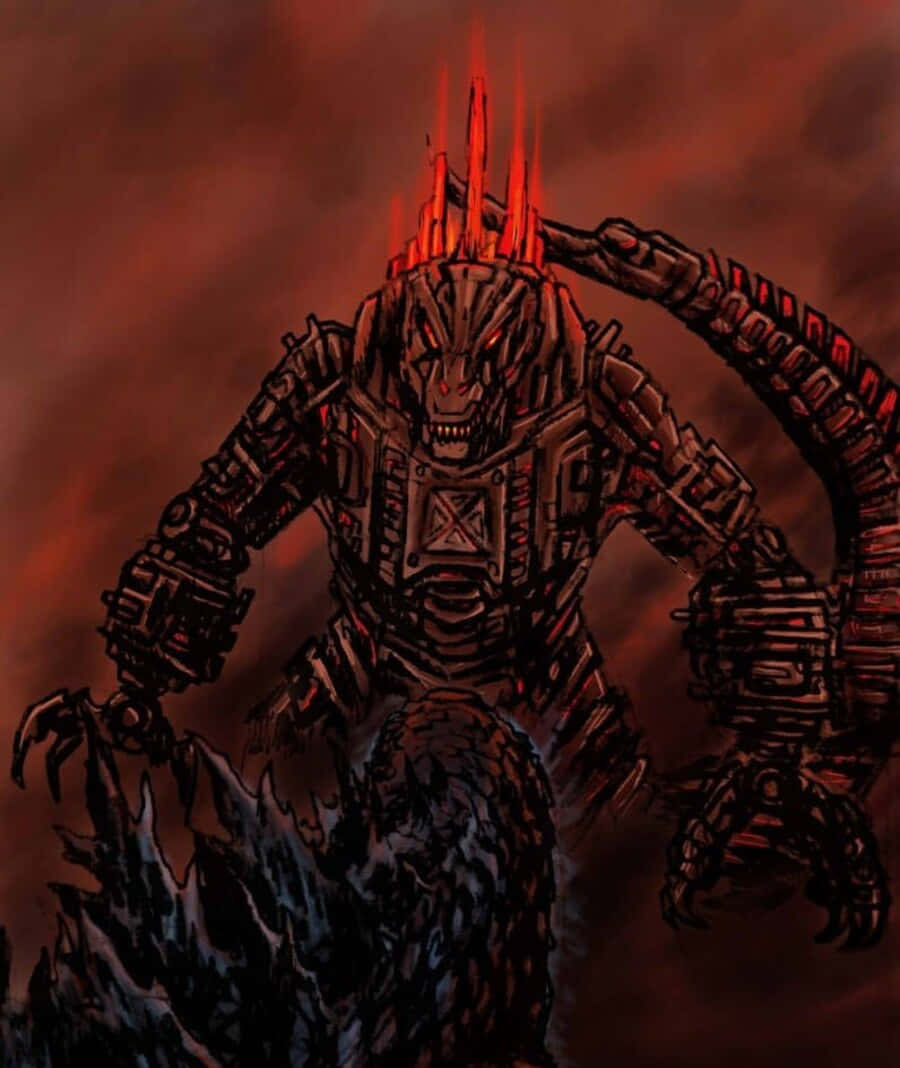 Robot Godzilla, glowing red spikes, glowing red claws, SD Phone Wallpaper