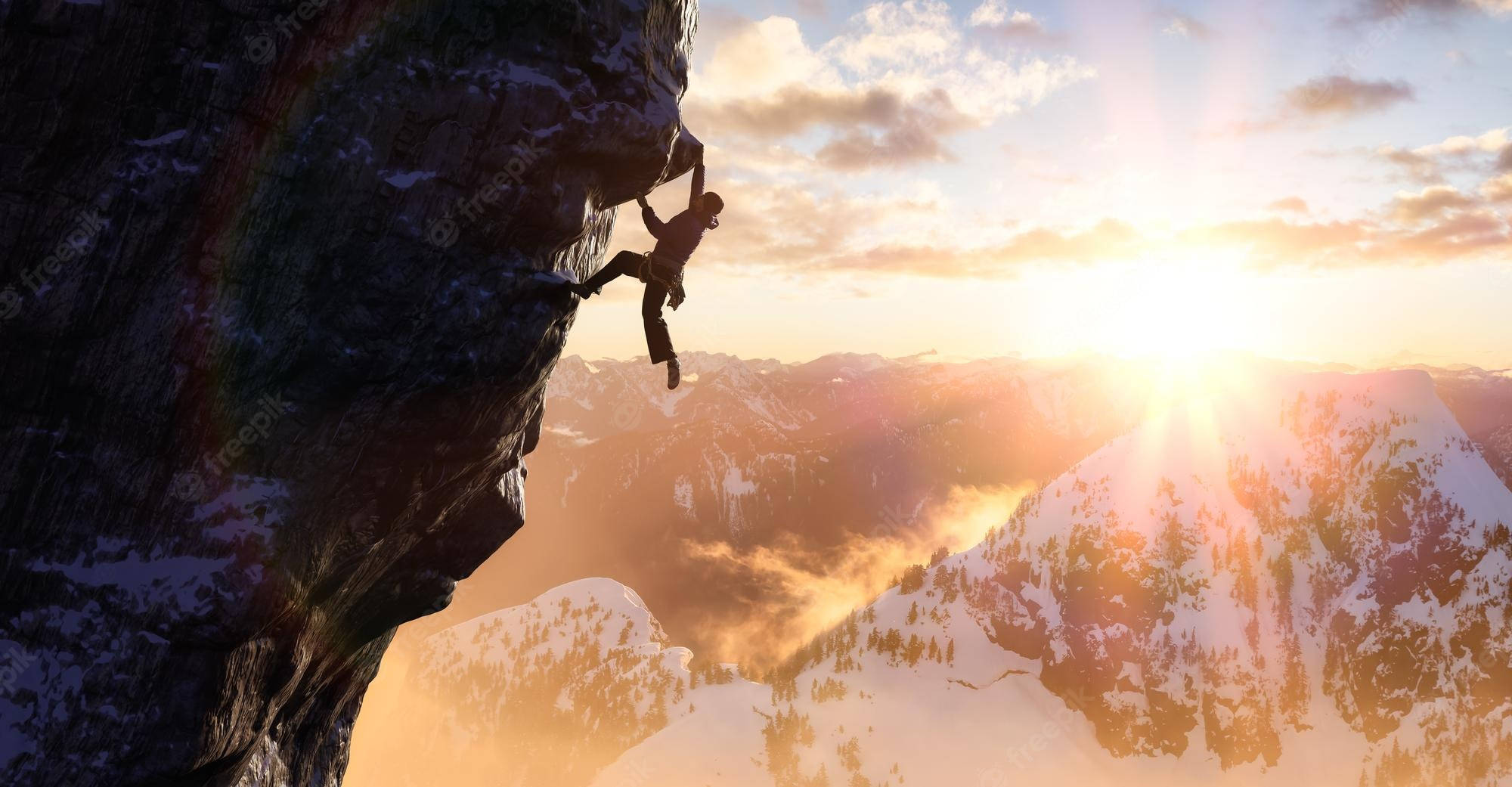 icy rock, snowy cliff, sunset, Full HD Desktop Wallpaper