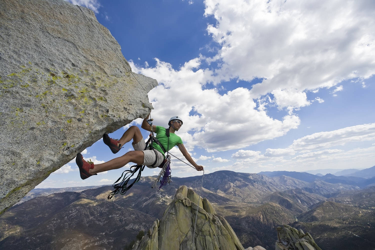 sport climbing, green shirt, steep granite cliff, HD Desktop Wallpaper