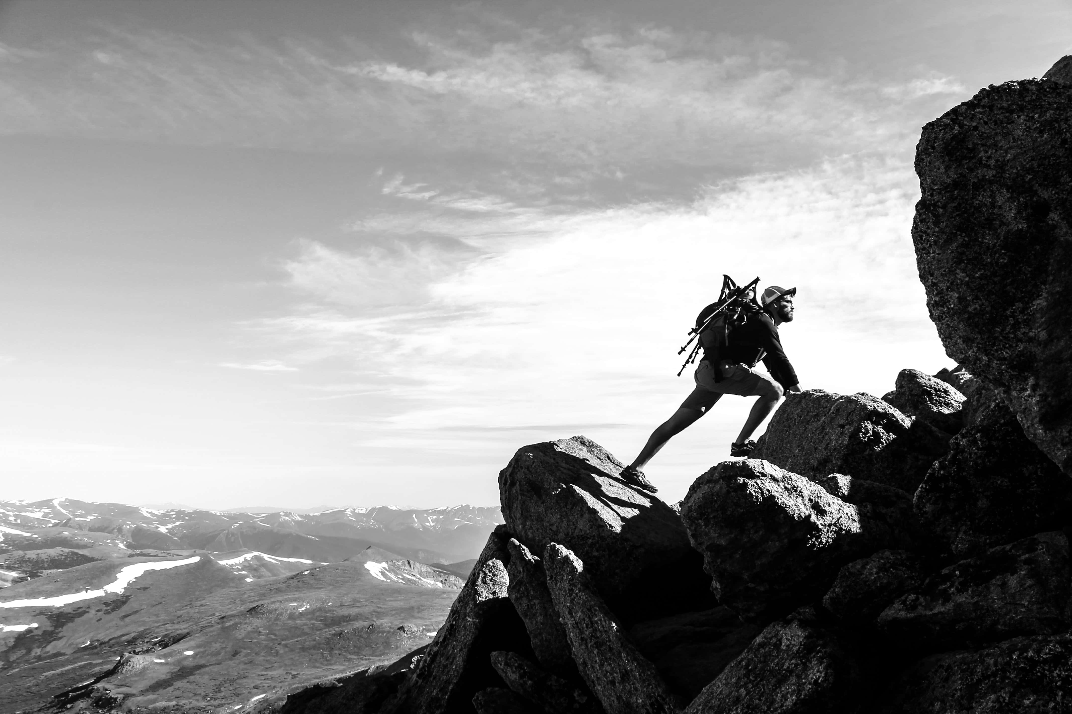Arduous Trudge On Mountain, rocky mountain ridge, cloudy sky, 4K Desktop Wallpaper