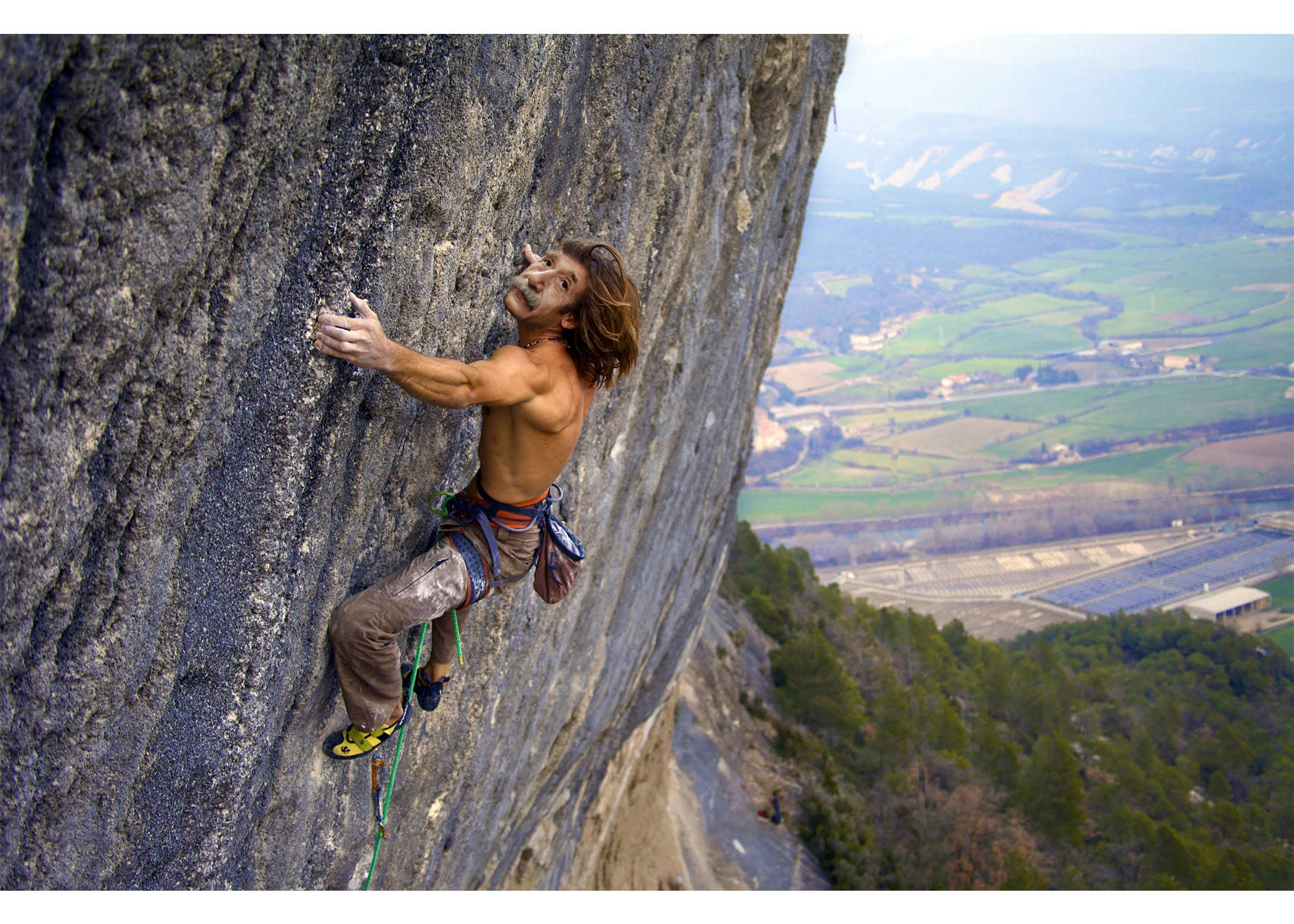 topless man, rock climbing, steep rock face, Full HD Desktop Wallpaper