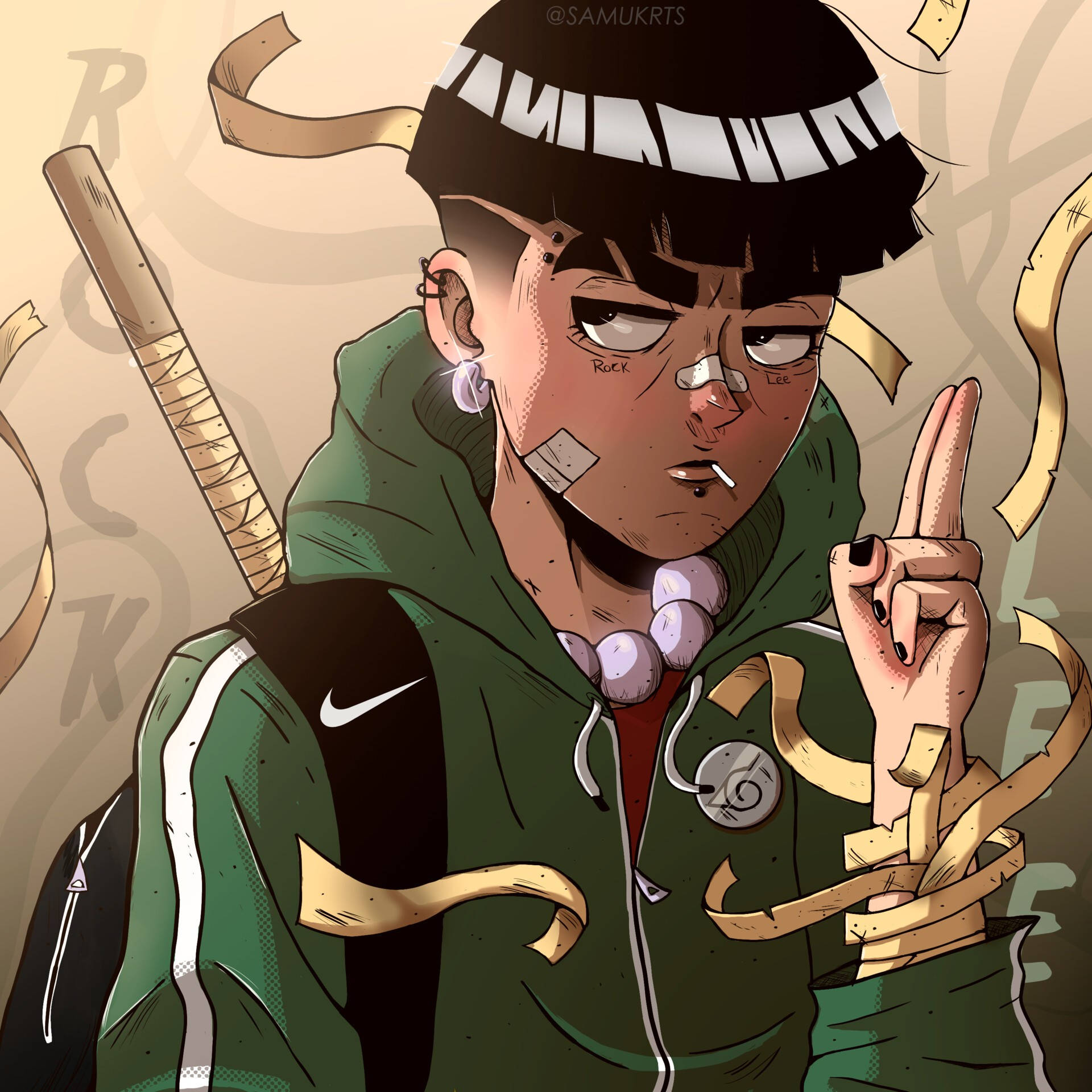 Rock Lee, bandaged face, green hoodie, Full HD Desktop Wallpaper