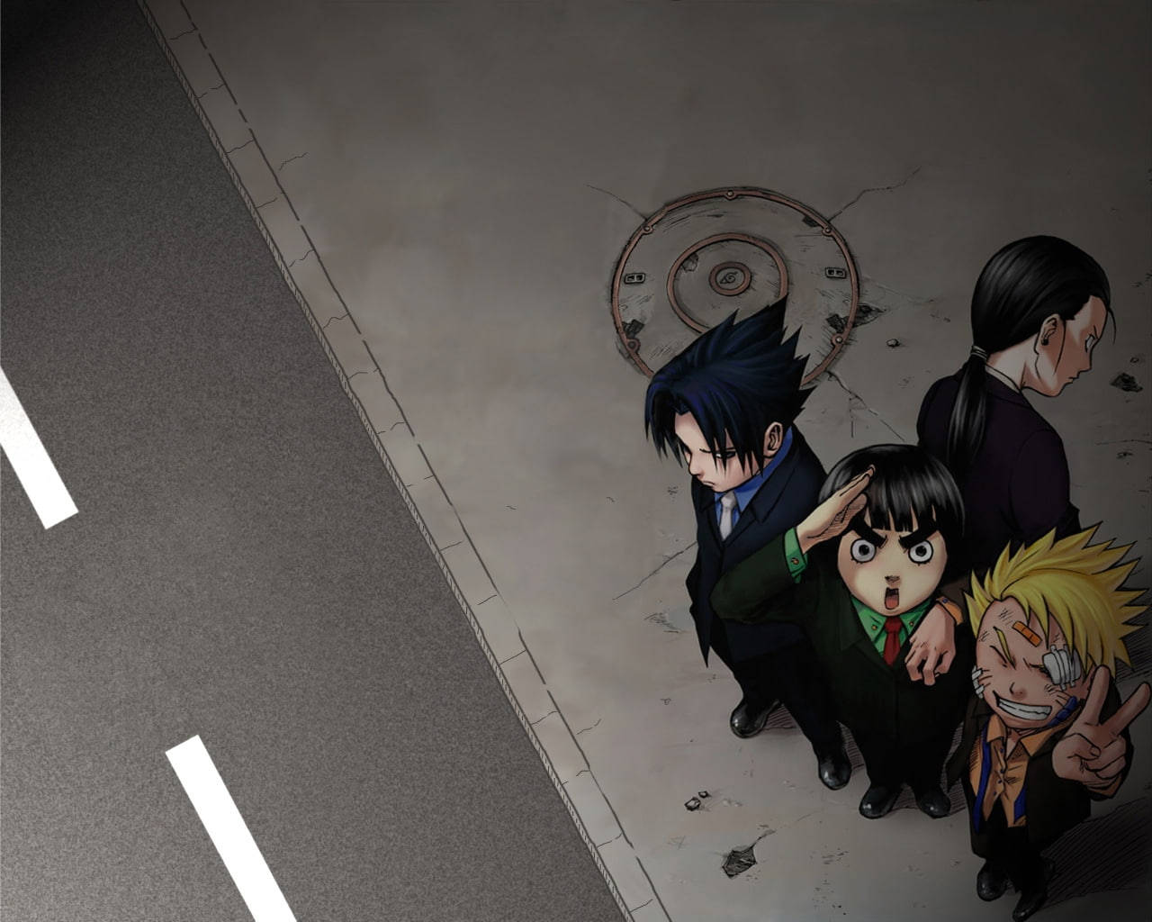 Rock Lee, gang, cracked sidewalk, HD Desktop Wallpaper