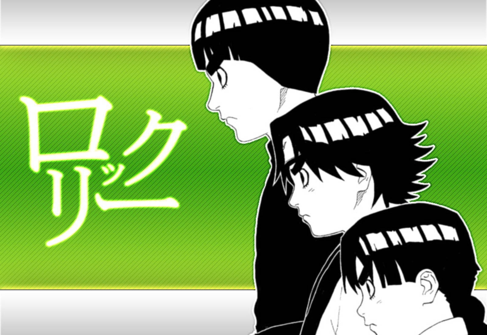 Rock Lee, black and white, vibrant green background, HD Desktop Wallpaper