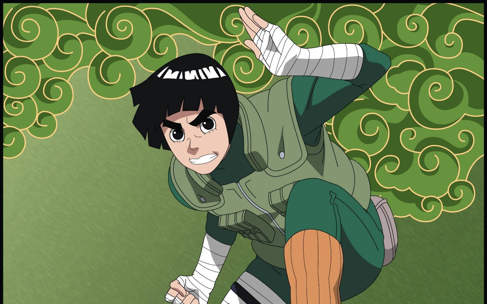 Rock Lee, green gear, swirling green cloud background, HD Desktop Wallpaper