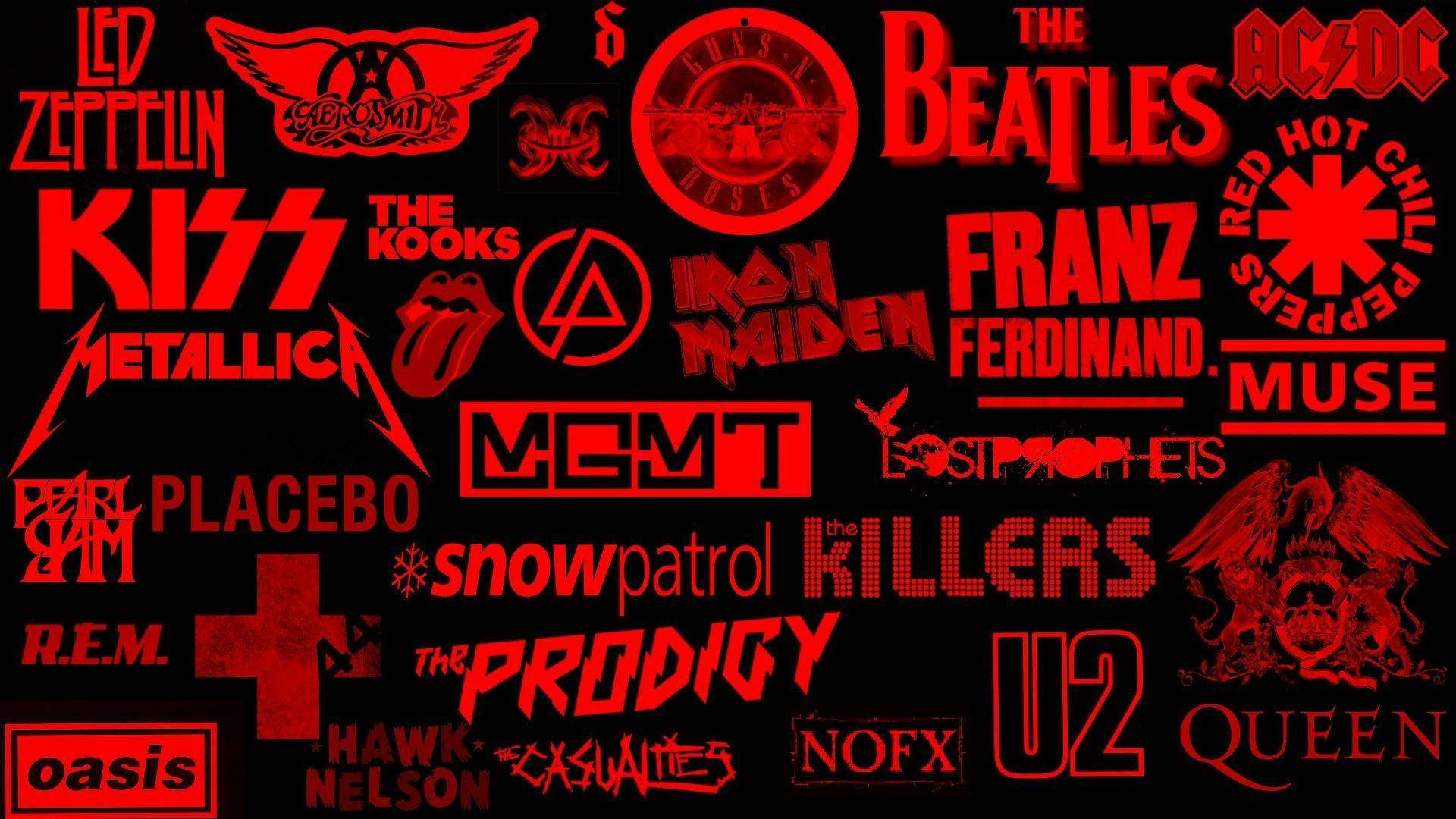 80s rock, red aesthetic, rock band logos, Full HD Desktop Wallpaper