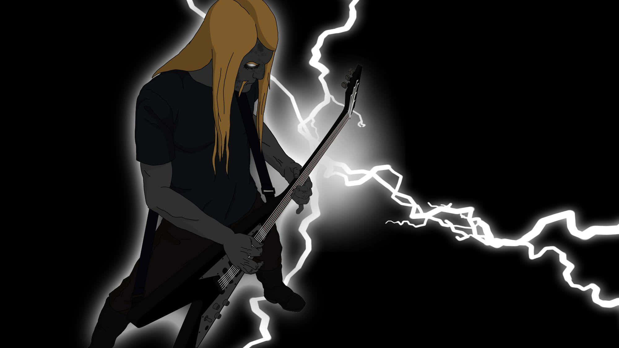 electric guitarist, lightning strike, glowing eyes, Full HD Desktop Wallpaper
