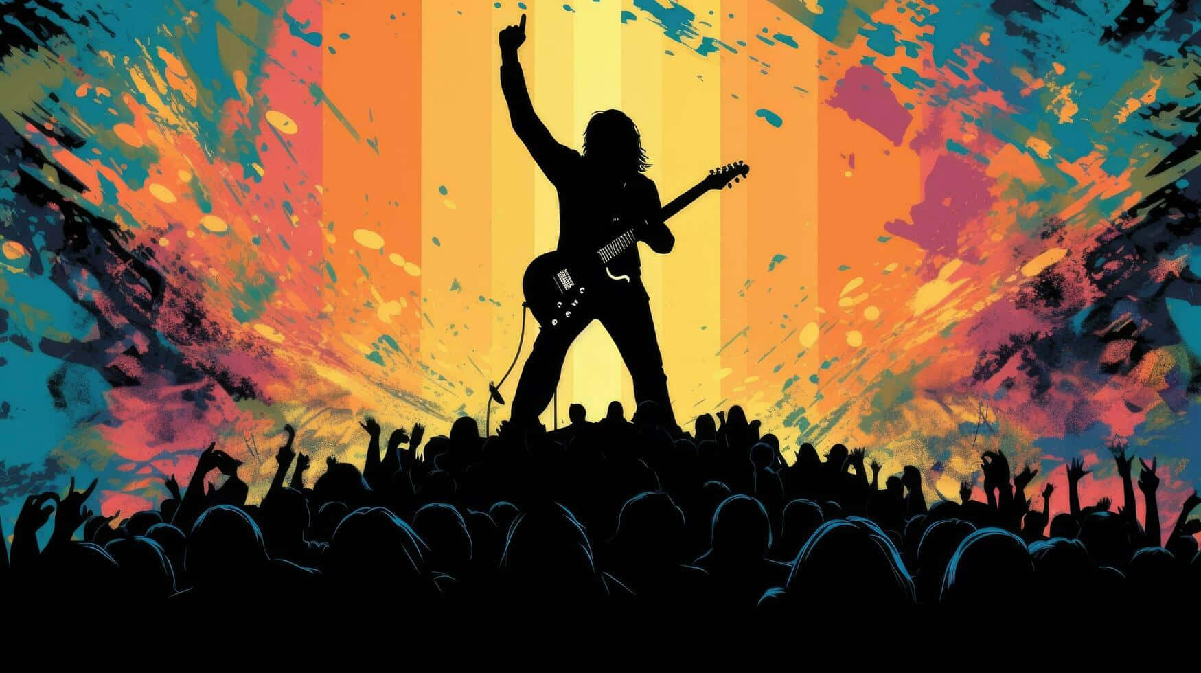 guitarist, roaring crowd, vibrant abstract splash, HD Desktop Wallpaper
