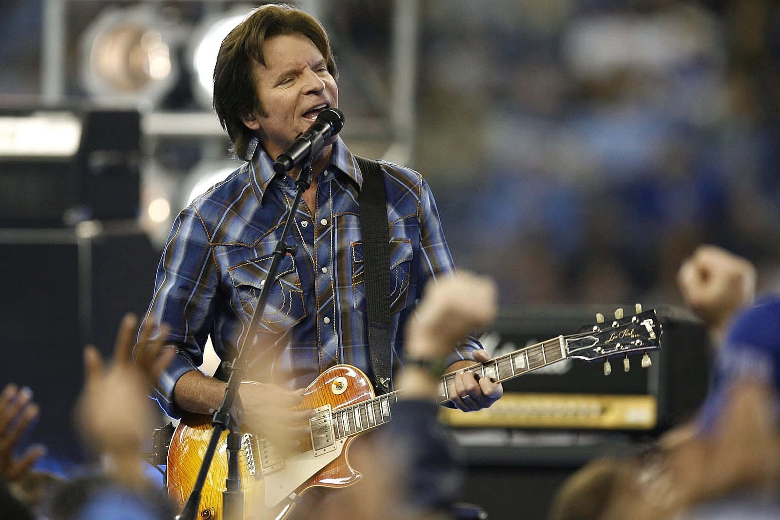 sunburst electric guitar, blue plaid shirt, microwave, HD Desktop Wallpaper