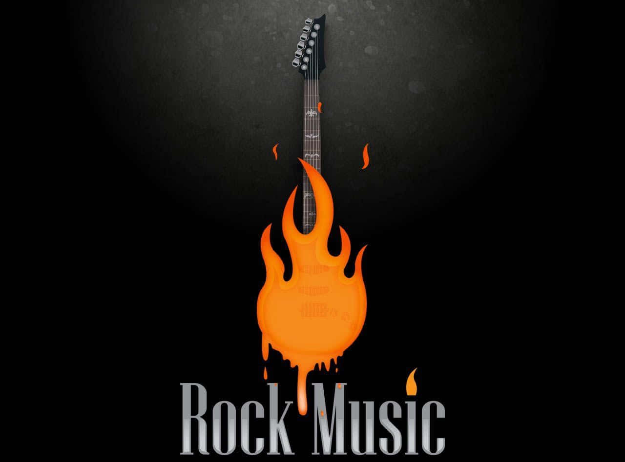 fiery orange electric guitar, molten flames, dark backdrop, HD Desktop Wallpaper