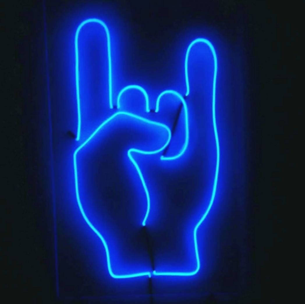 neon blue, rock hand gesture, glowing blue neon sign, SD Desktop Wallpaper