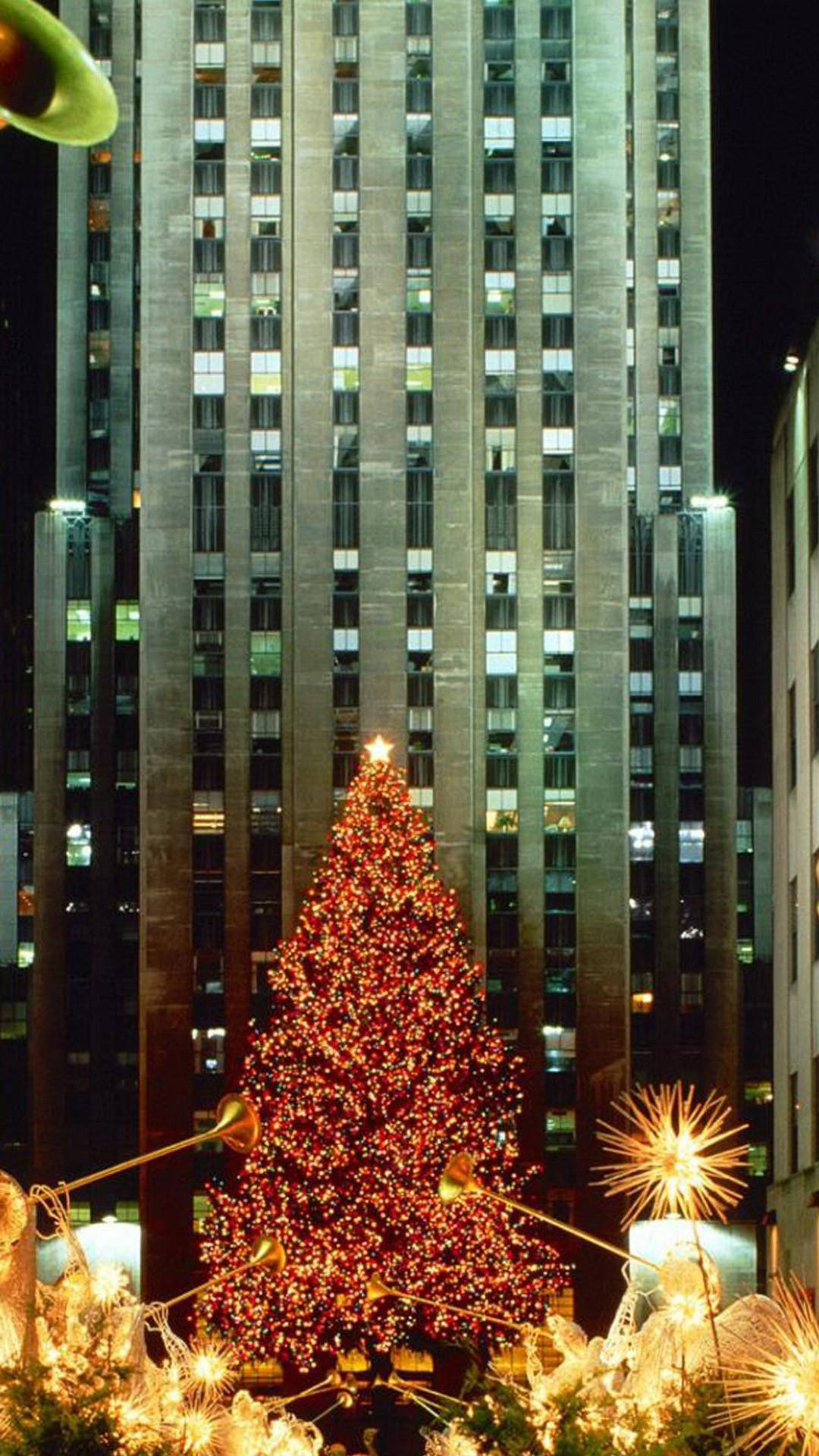 Rockefeller Center, red holiday tree, Christmas tree, Full HD Phone Wallpaper