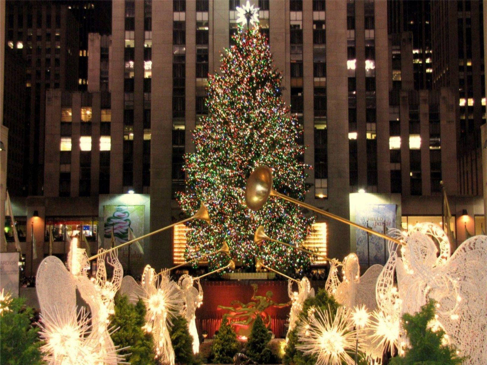Rockefeller Center, Christmas tree, twinkling lights, HD Desktop Wallpaper