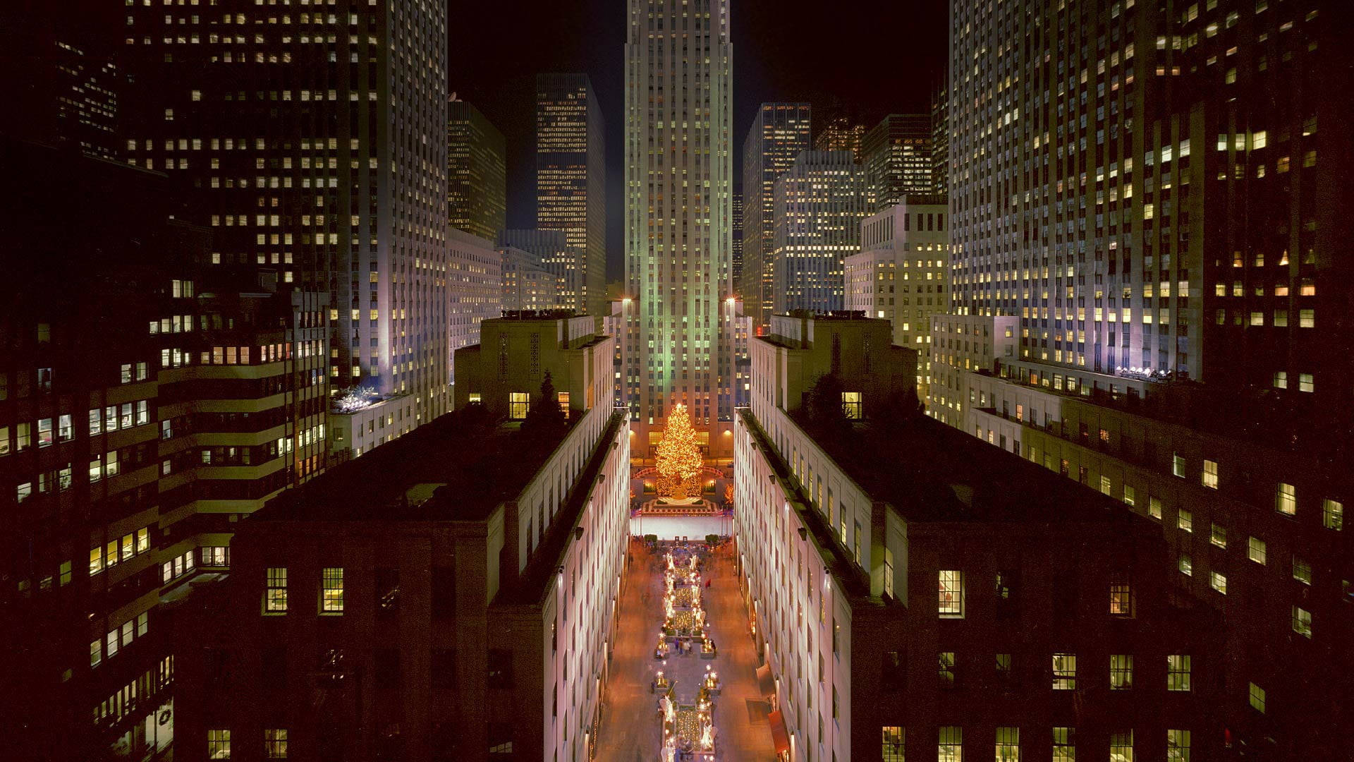Rockefeller Center, Christmas tree, skyscrapers, Full HD Desktop Wallpaper