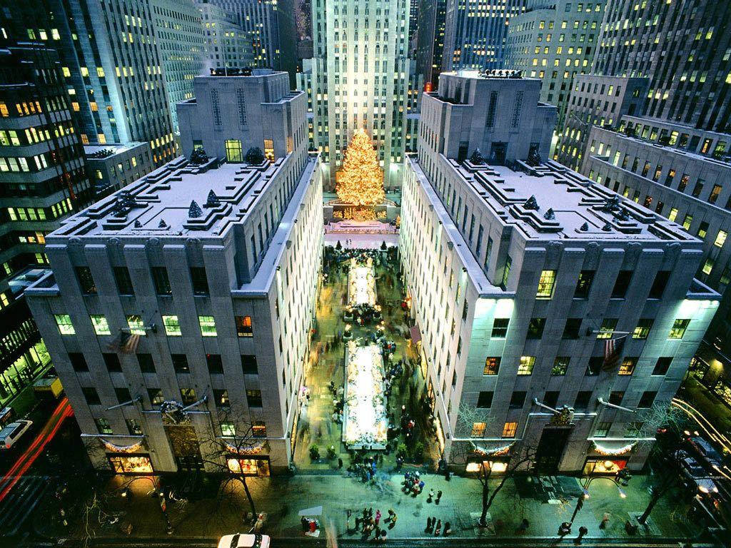 Rockefeller Center, Christmas tree, night, SD Desktop Wallpaper