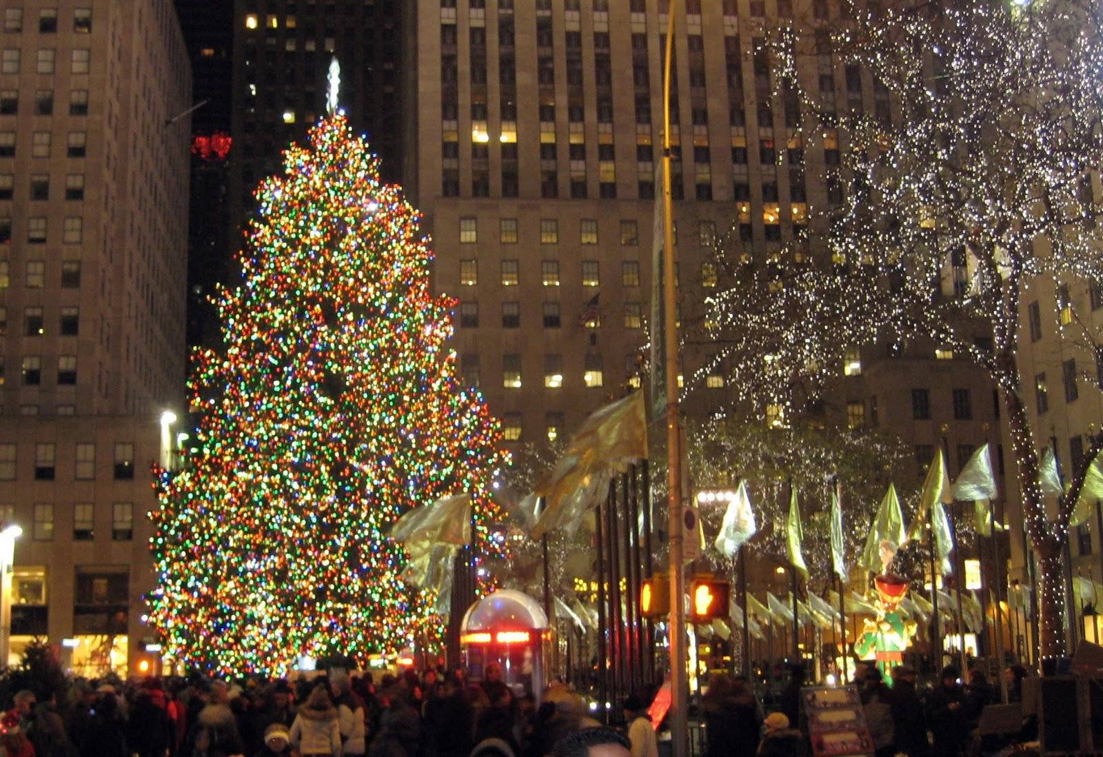 Rockefeller Center, colorful Christmas tree, night, HD Desktop Wallpaper