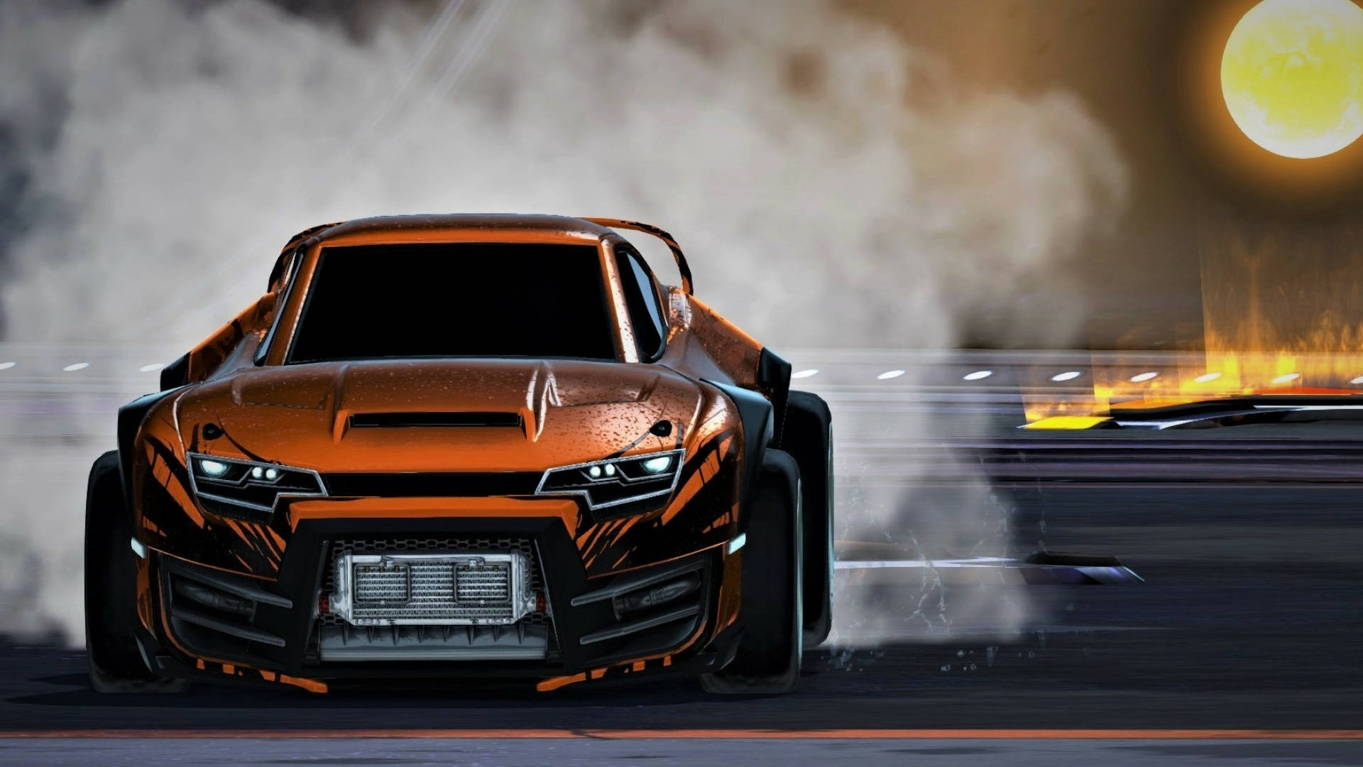 Rocket League, orange car, night, Full HD Desktop Wallpaper