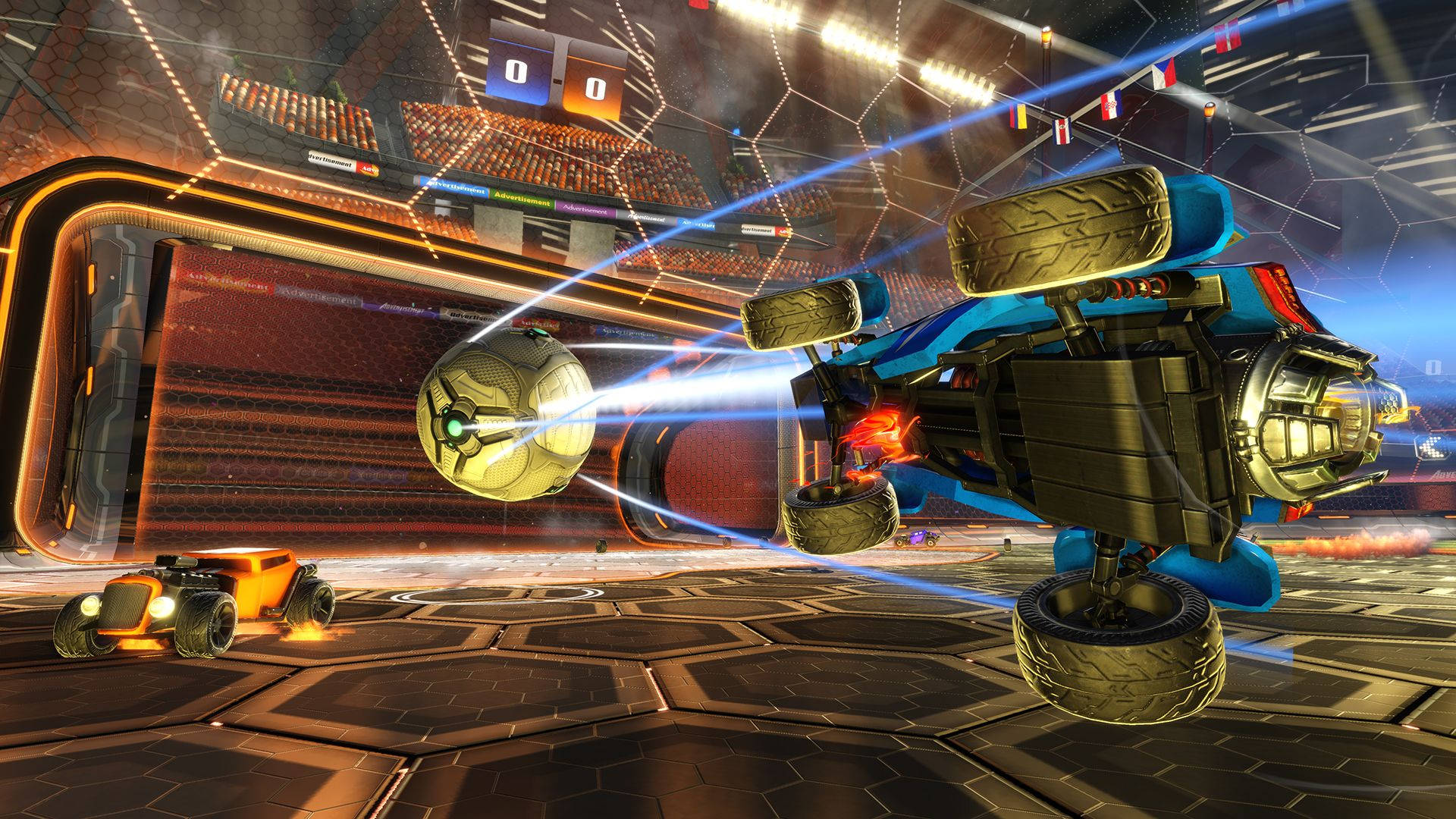 Rocket League, blue rocket-powered car, glowing soccer ball, Full HD Desktop Wallpaper