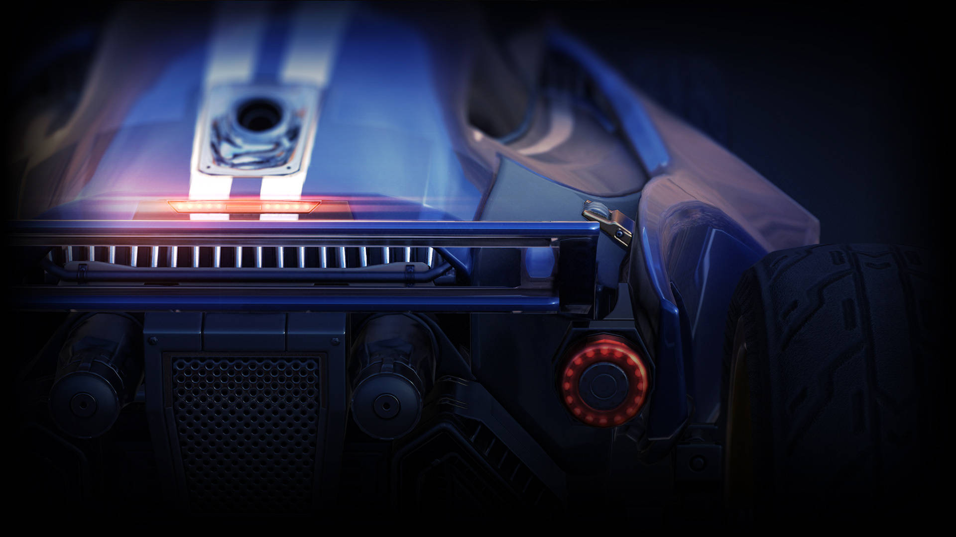 Rocket League, futuristic sports car, blue and red lights, Full HD Desktop Wallpaper