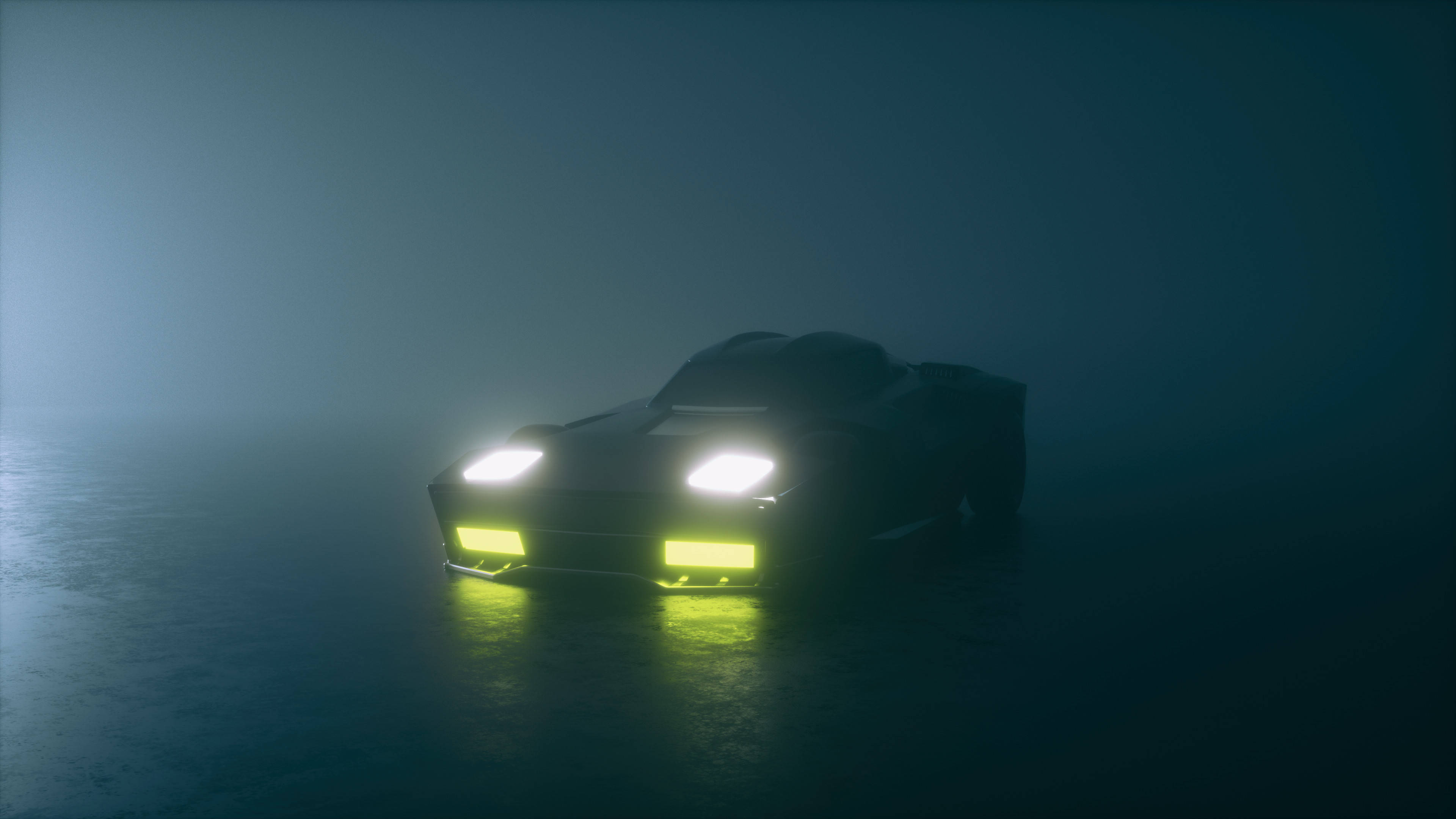 Rocket League, futuristic car, glowing yellow headlights, 4K Desktop Wallpaper
