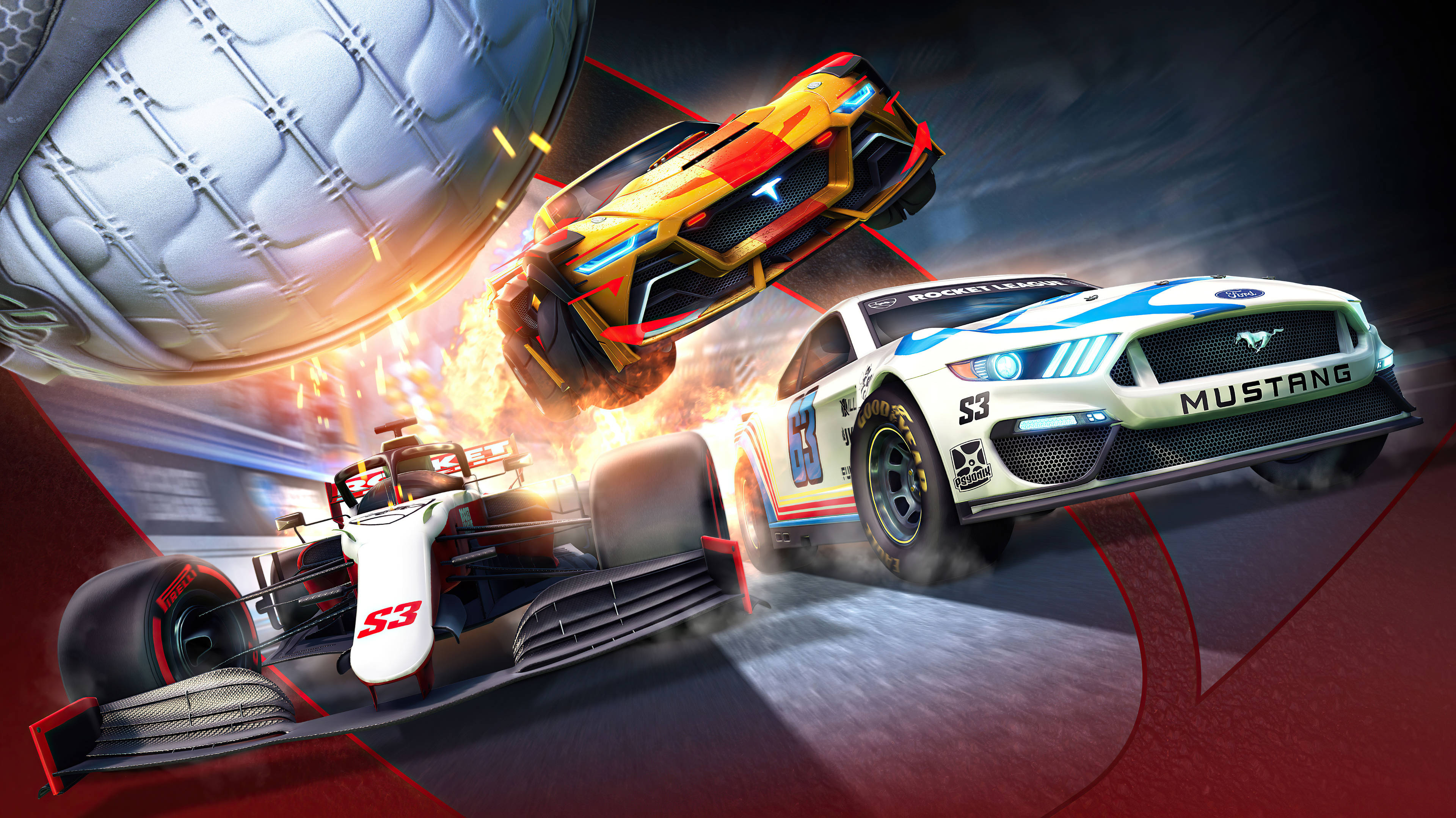 Rocket League, car crash, midair collision, 4K Desktop Wallpaper
