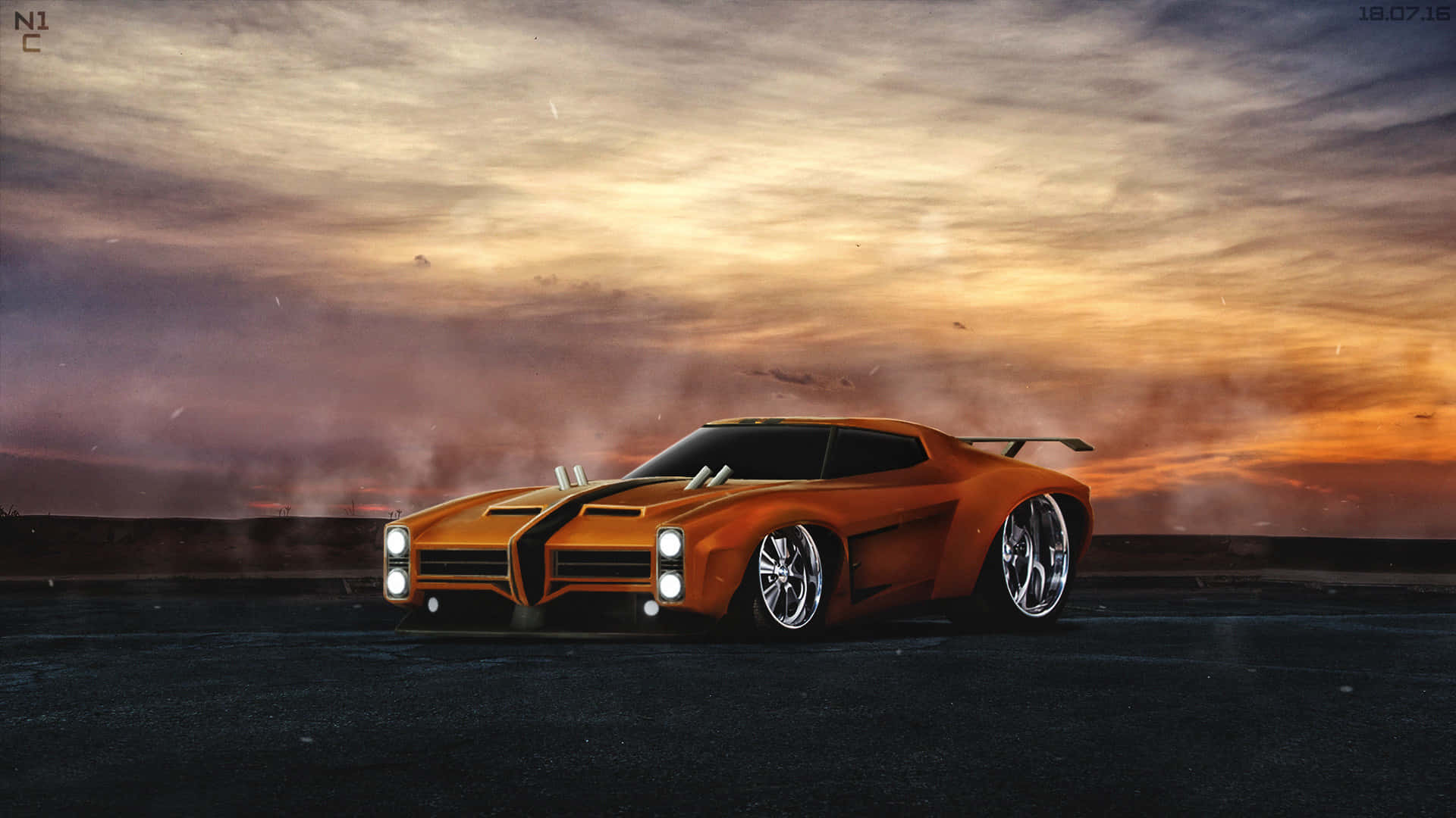 Rocket League, Orange Vintage Car, glowing headlights, Full HD Desktop Wallpaper