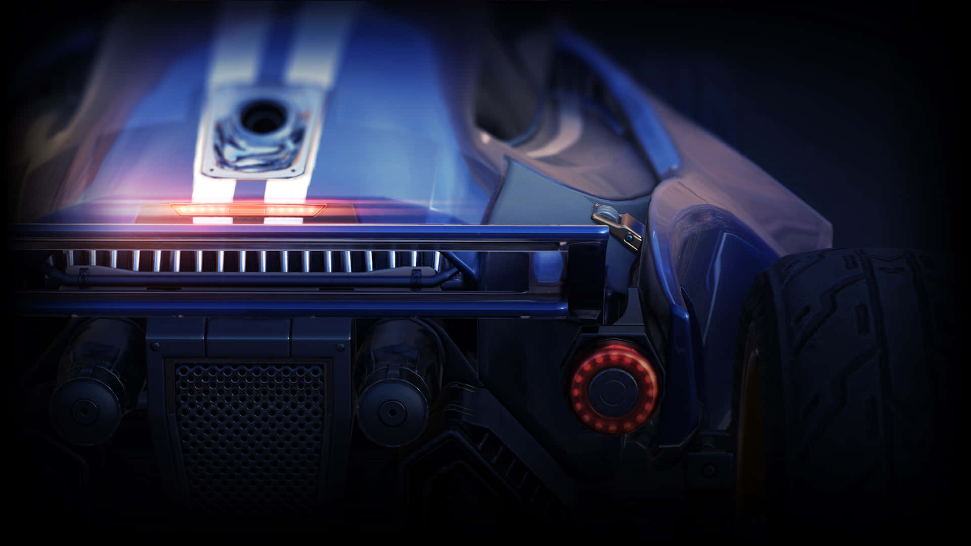 Rocket League, futuristic blue race car, red circular lights, Full HD Desktop Wallpaper