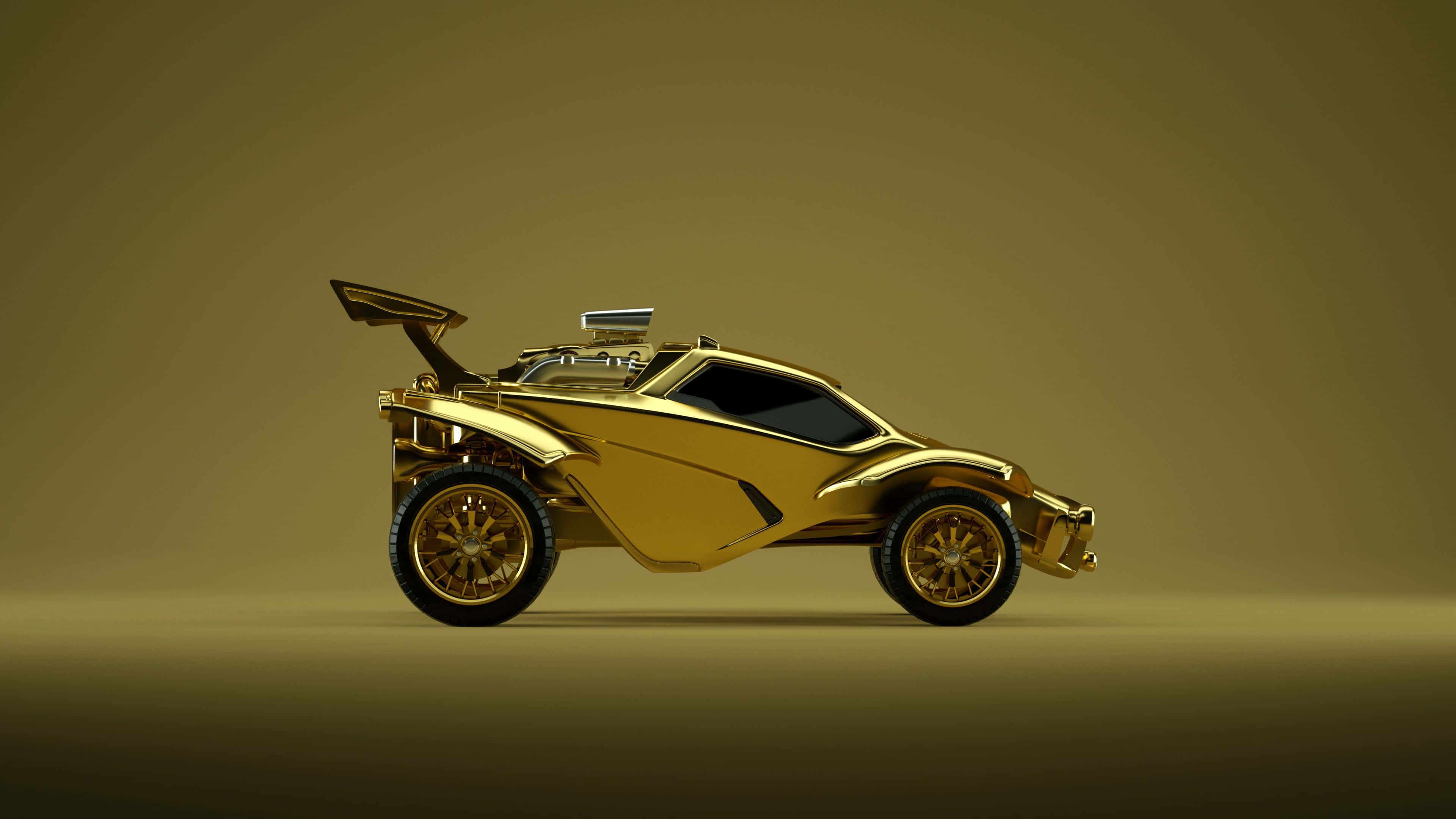 Rocket League, gold futuristic sports car, large rear wing, 4K Desktop Wallpaper