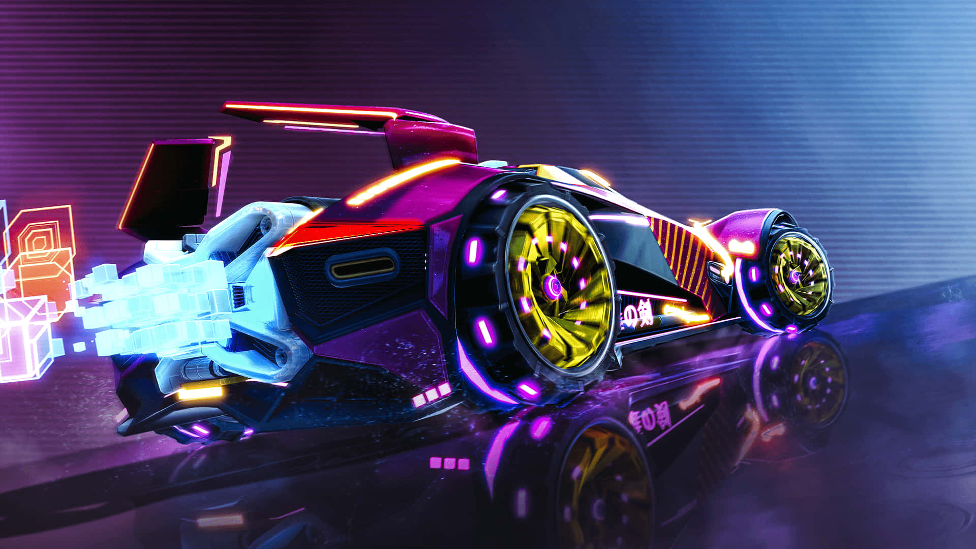 Rocket League, neon purple, yellow accents, Full HD Desktop Wallpaper
