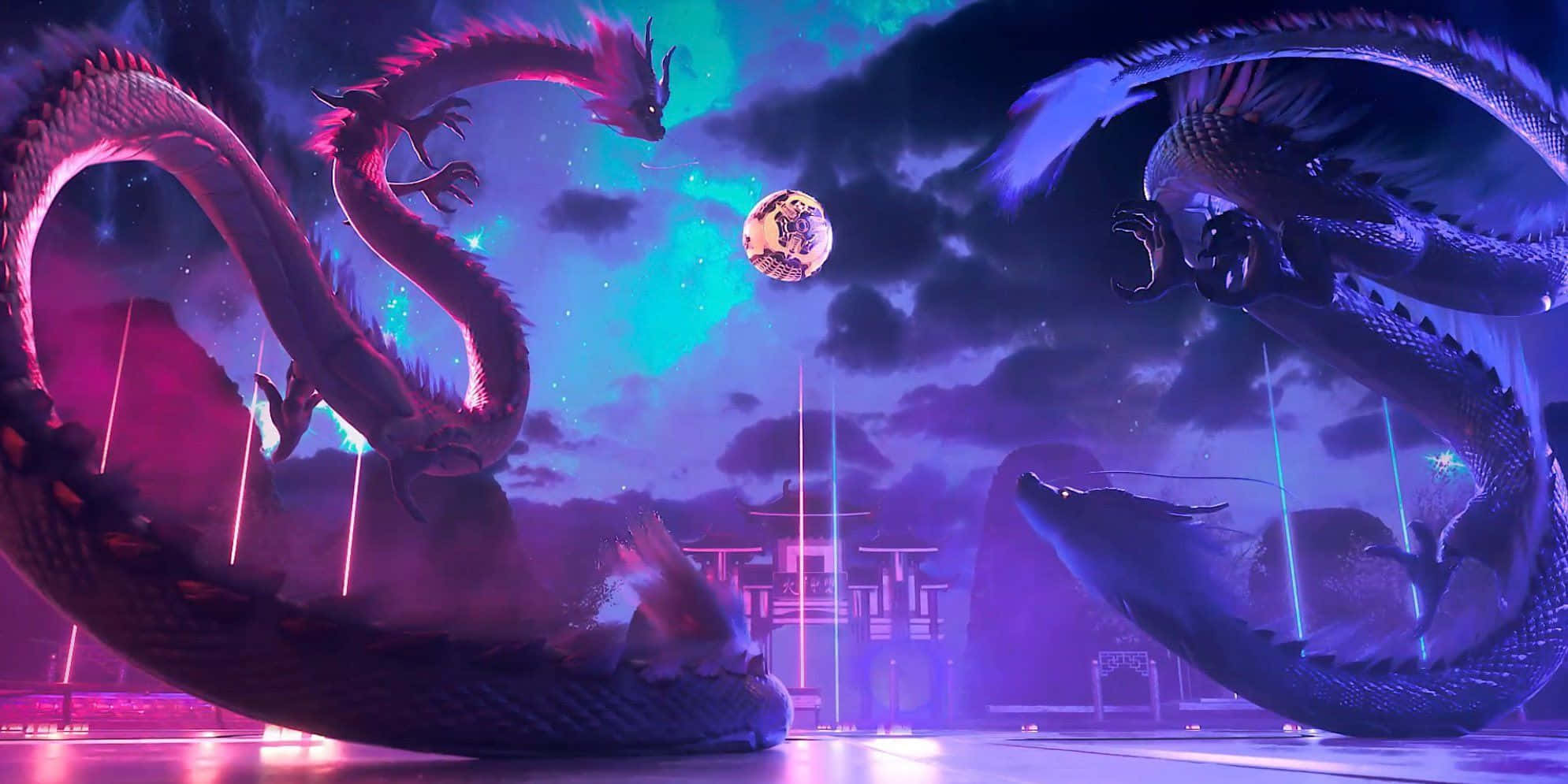 Rocket League, neon-lit futuristic city, glowing moon, Full HD Desktop Wallpaper