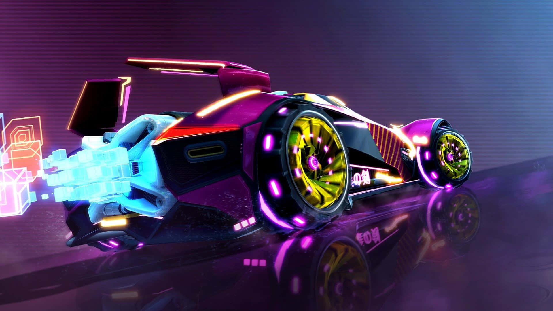 Rocket League, neon purple, yellow accents, Full HD Desktop Wallpaper