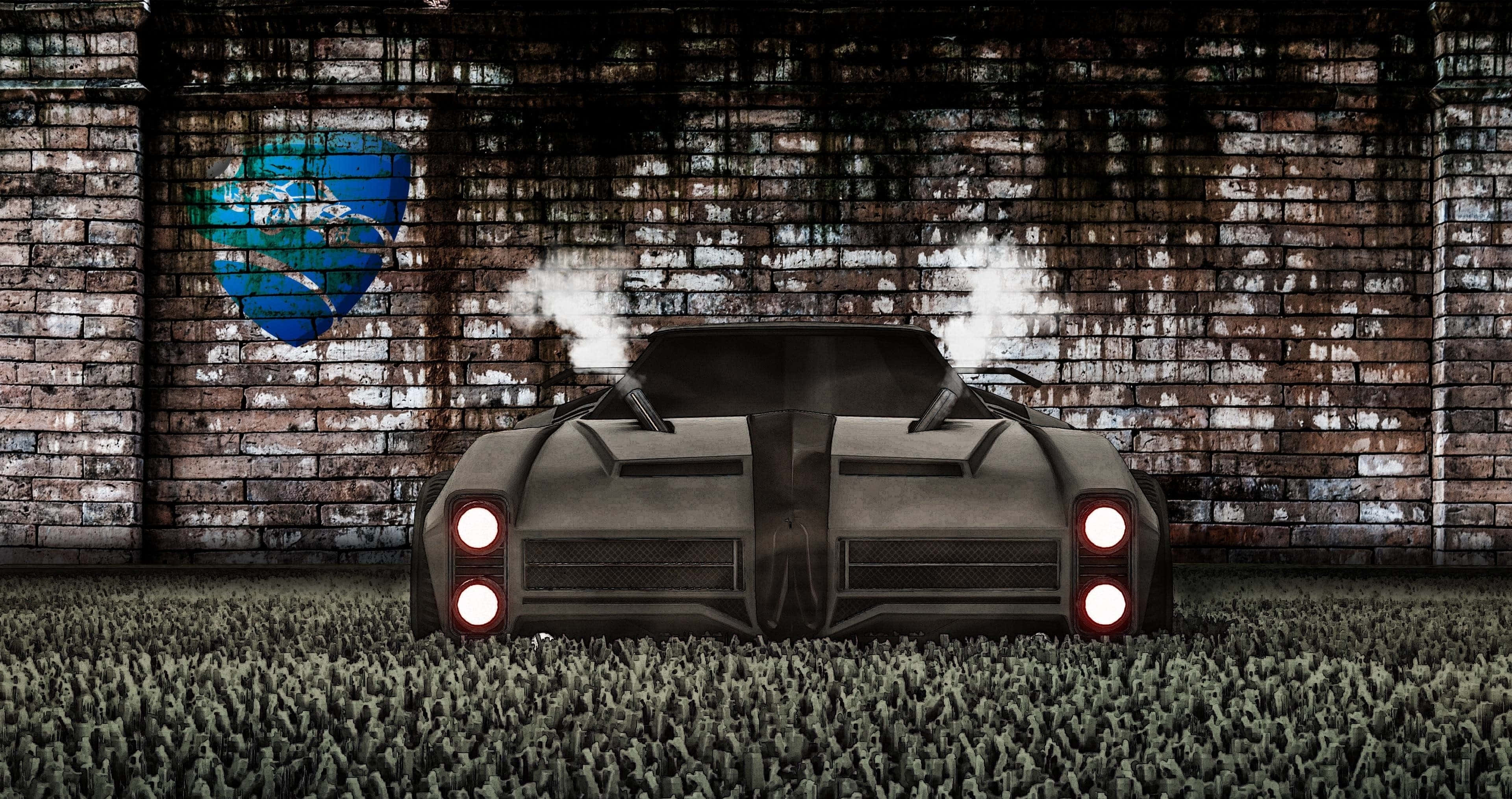 Rocket League Desktop, futuristic black sports car, glowing red taillights, 4K Desktop Wallpaper