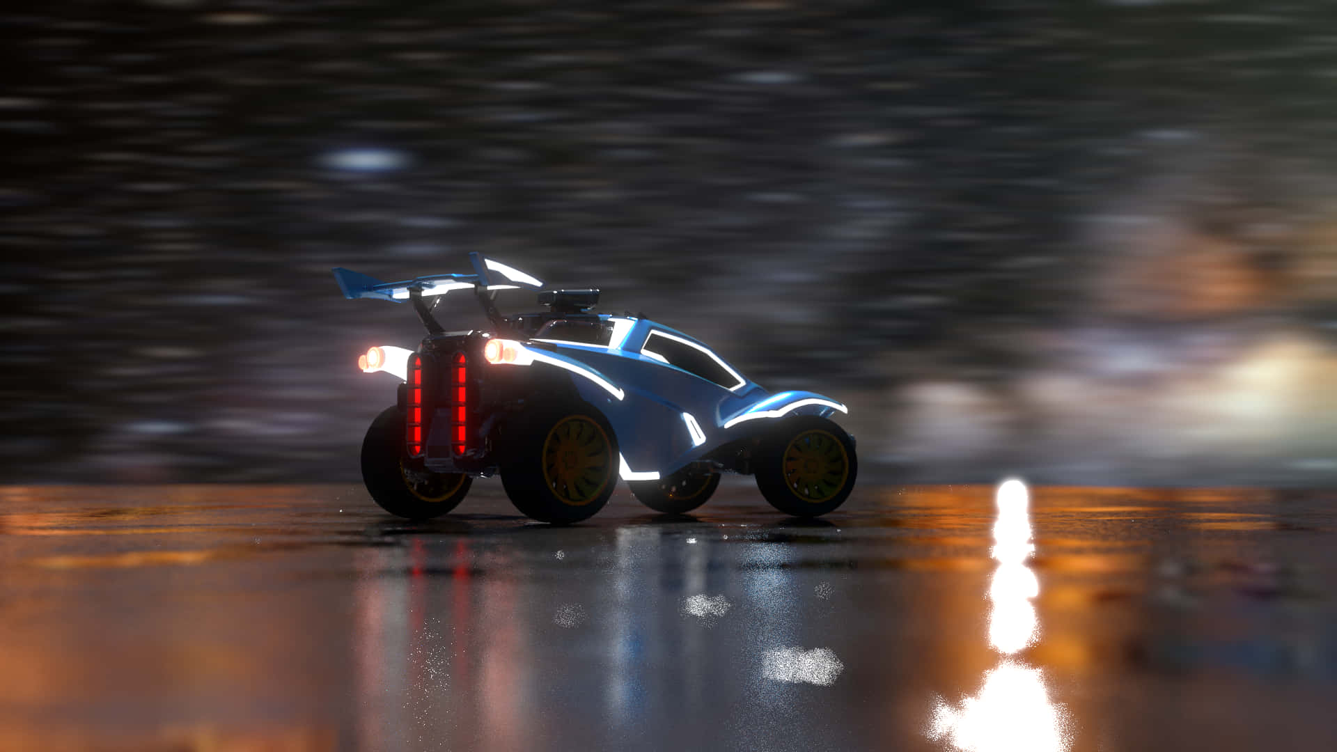 Rocket League, glowing blue futuristic off-road vehicle, red taillights, Full HD Desktop Wallpaper