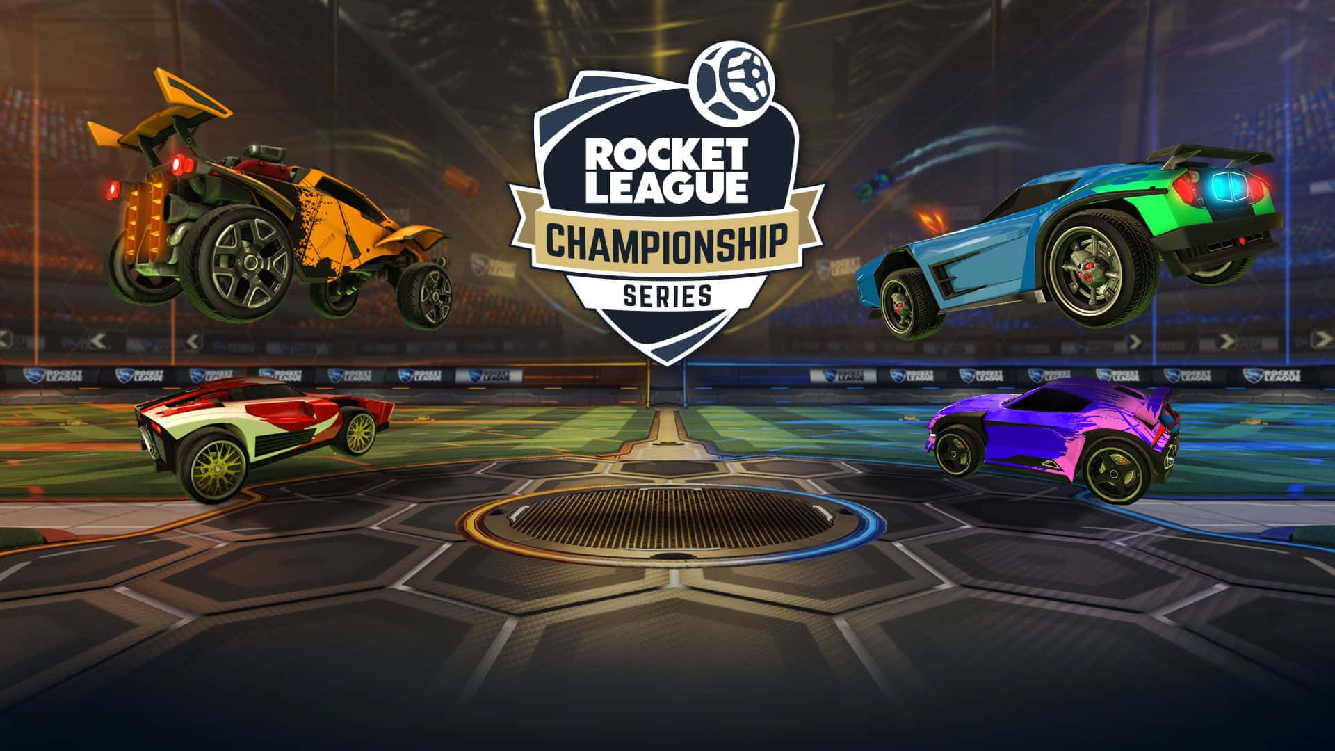 Rocket League, rocket-powered cars, futuristic arena, Full HD Desktop Wallpaper