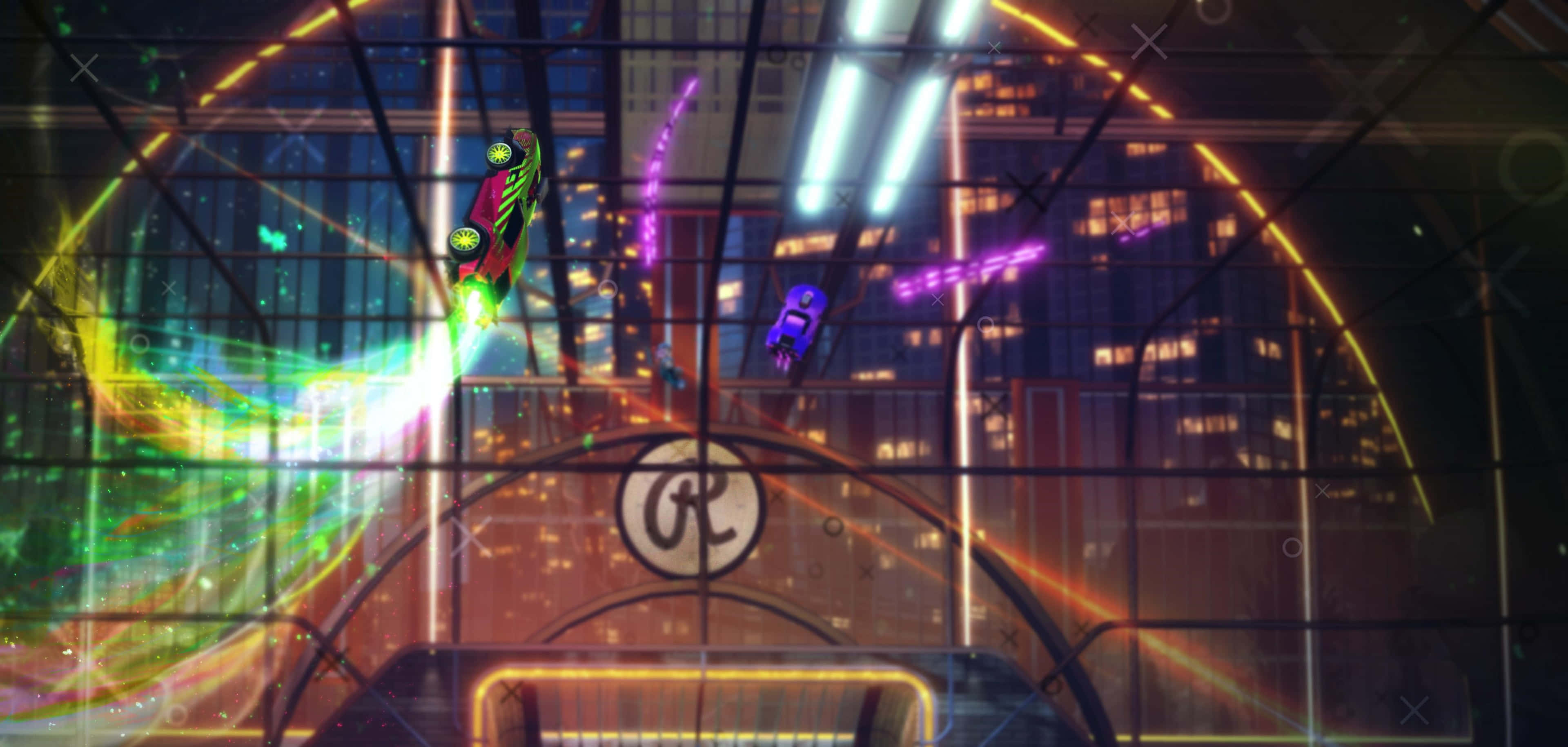 Rocket League, neon-lit, futuristic cars, 4K Desktop Wallpaper