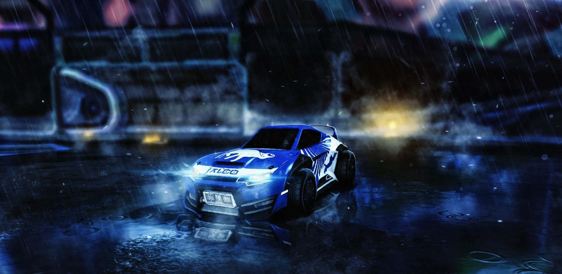 Rocket League, desktop, neon-lit urban street, Full HD Desktop Wallpaper