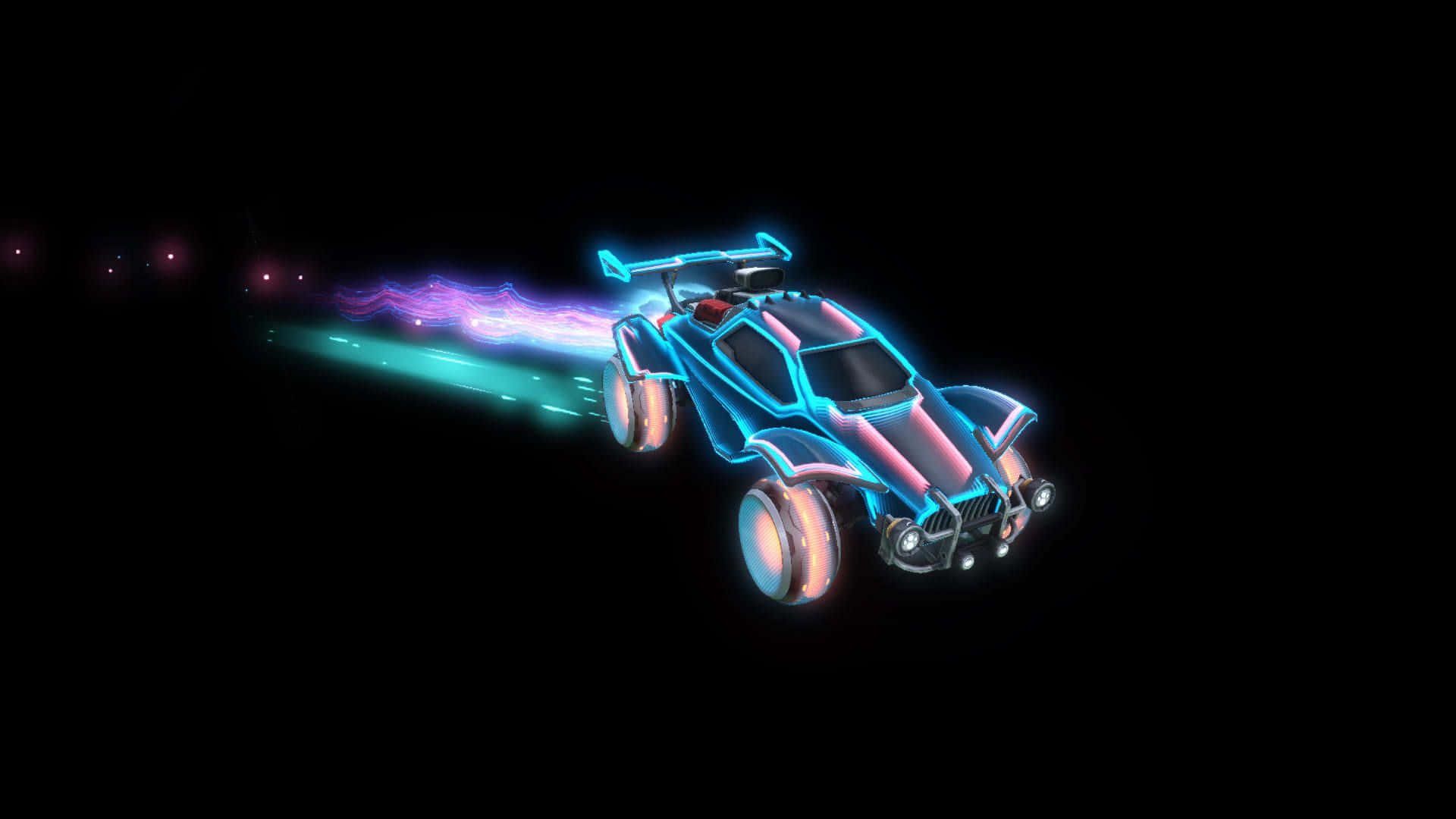 neon rocket car, vibrant purple and teal energy trail, darkness, Full HD Desktop Wallpaper