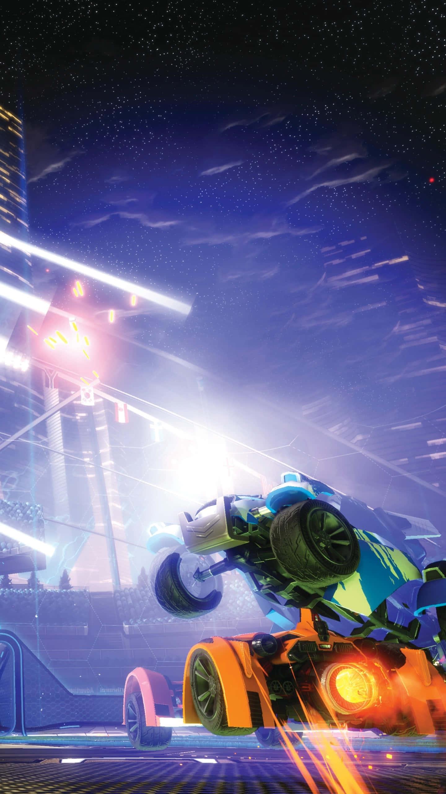 Rocket League, neon lights, starry night sky, 2K Phone Wallpaper