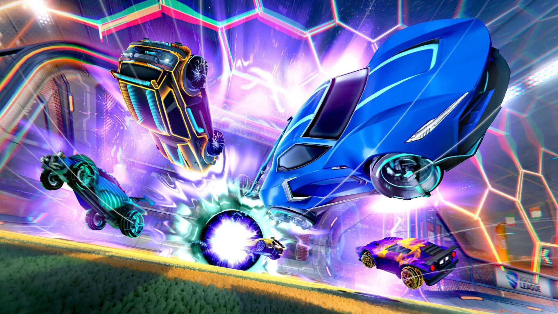 Rocket League, futuristic racing cars, neon chaos, Full HD Desktop Wallpaper