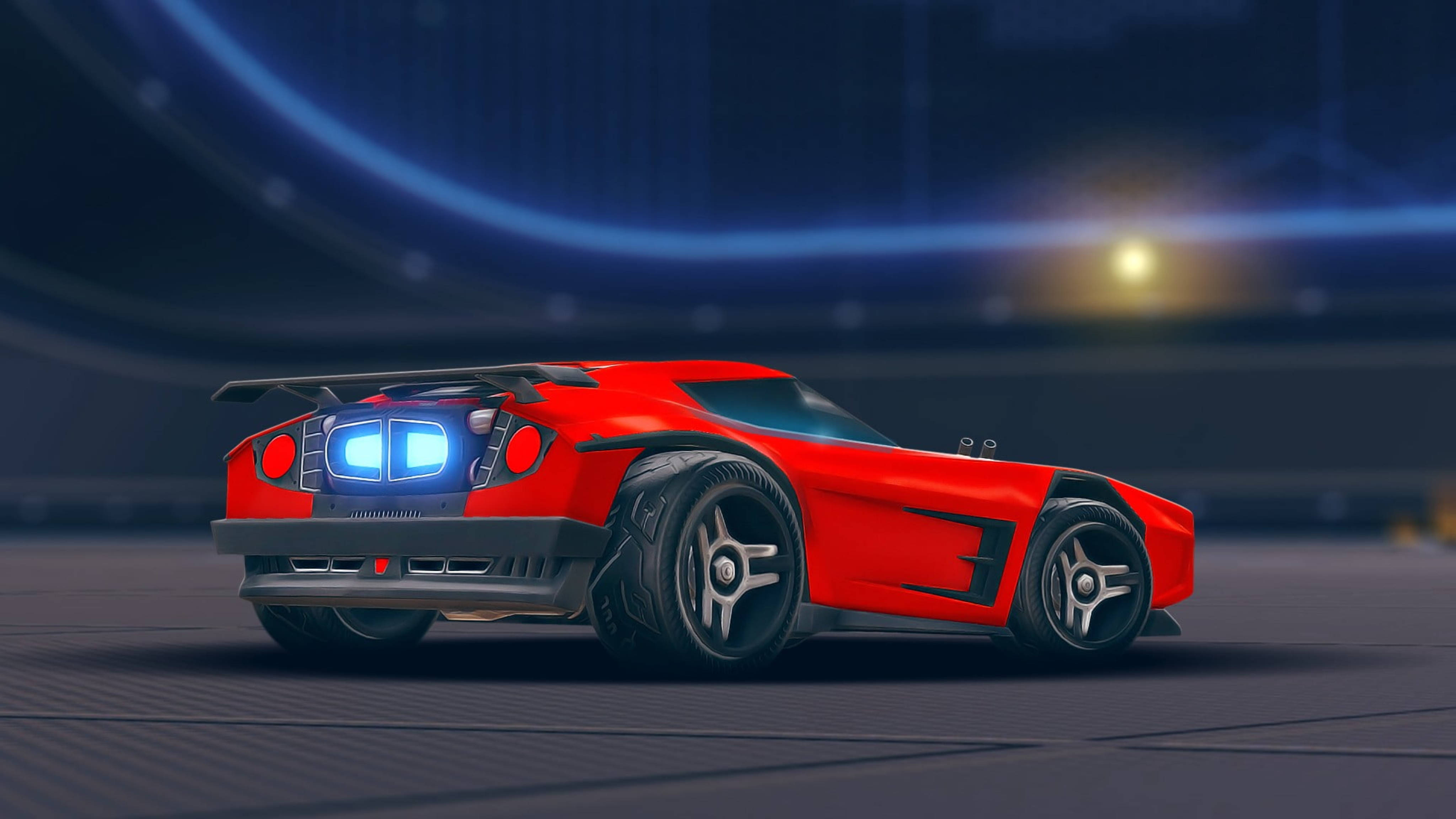 Rocket League HD, red car, glowing blue engines, 4K Desktop Wallpaper