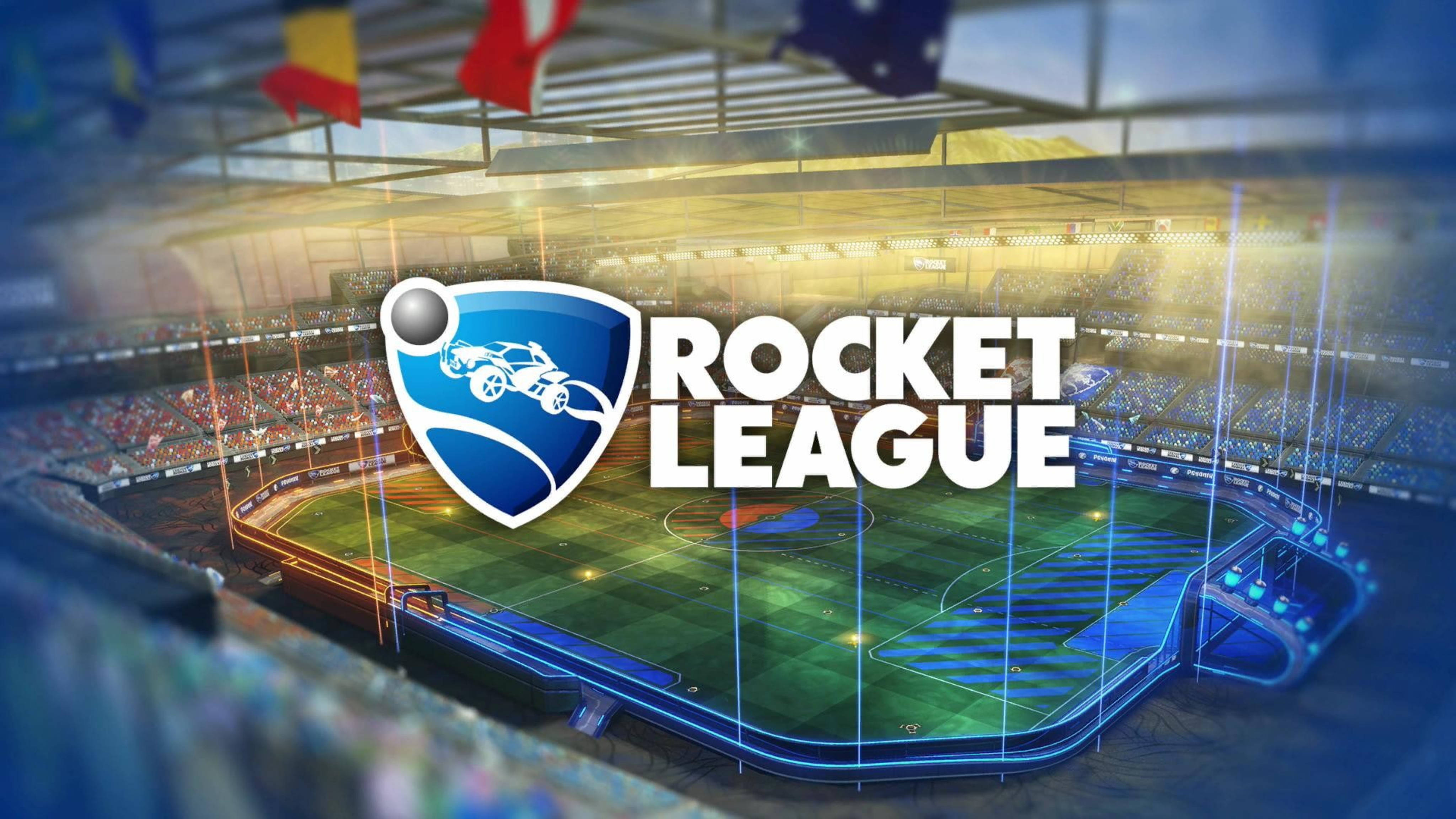 Rocket League HD, green Rocket League field, glowing blue lights, 4K Desktop Wallpaper
