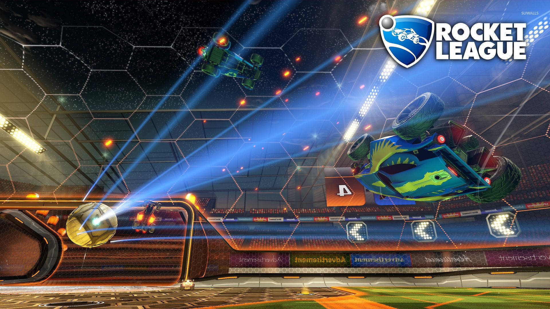 Rocket League, futuristic arena, glowing ball, Full HD Desktop Wallpaper