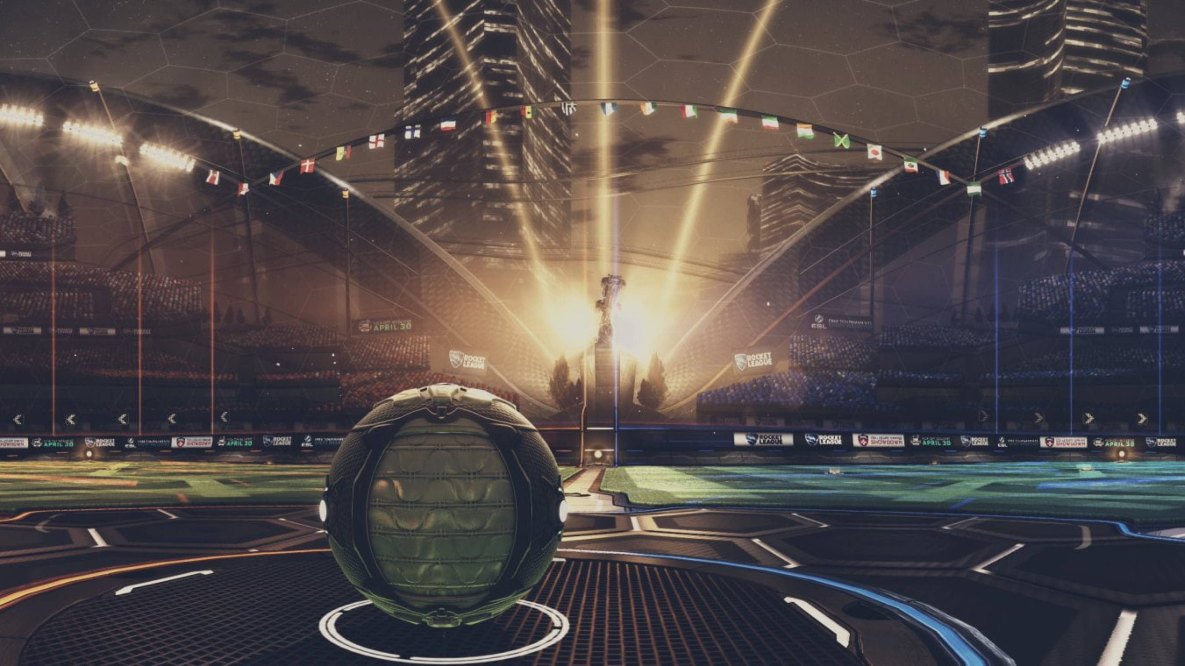 Rocket League, HD Glowing Stadium, futuristic soccer ball, 4K Desktop Wallpaper