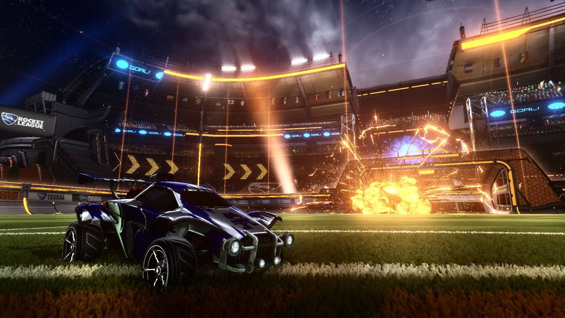 Rocket League, blue car, arena, Full HD Desktop Wallpaper